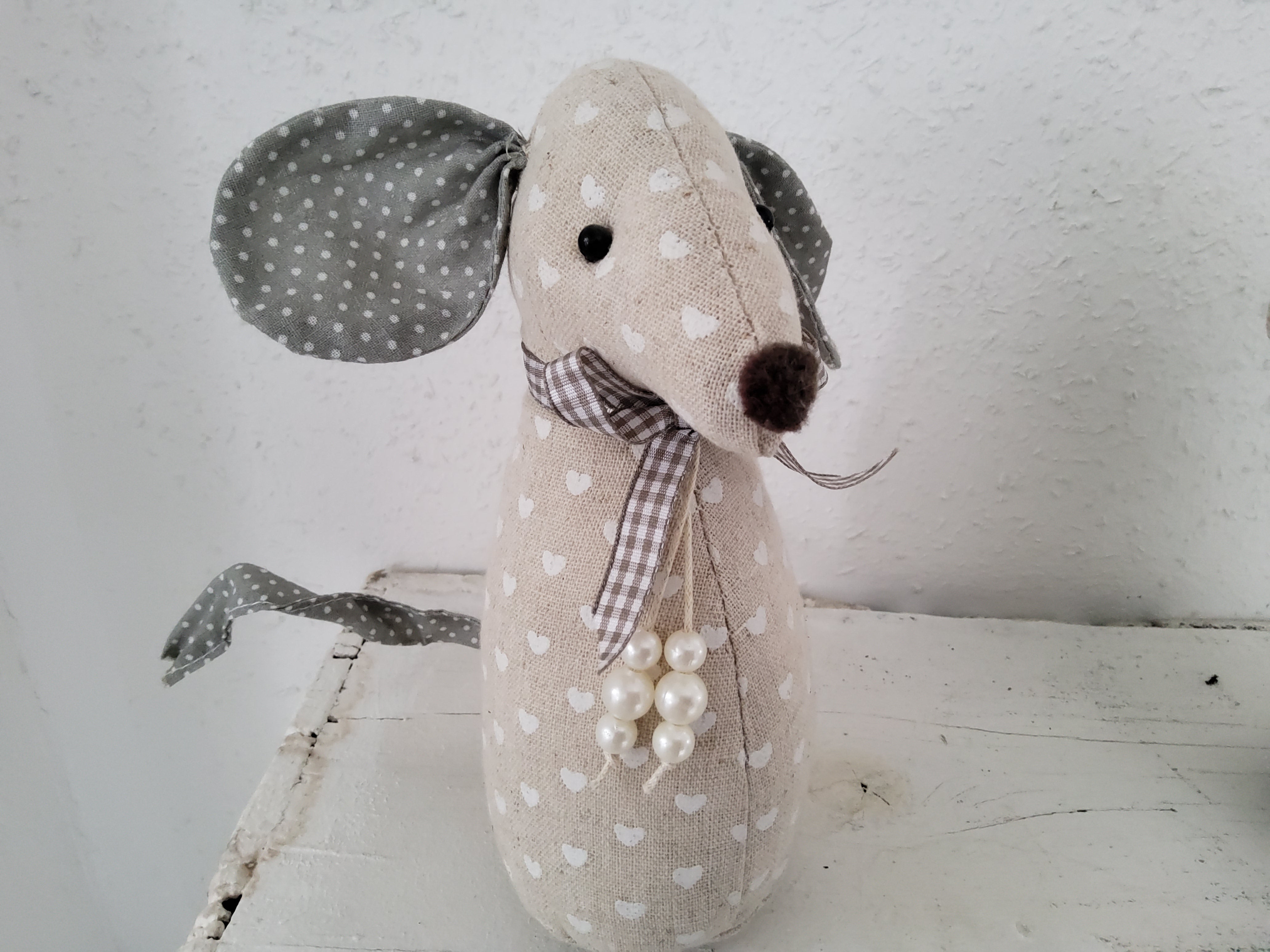 Shabby Chic Fabric Mouse Ornament - Handmade Vintage Country Cottage Decoration