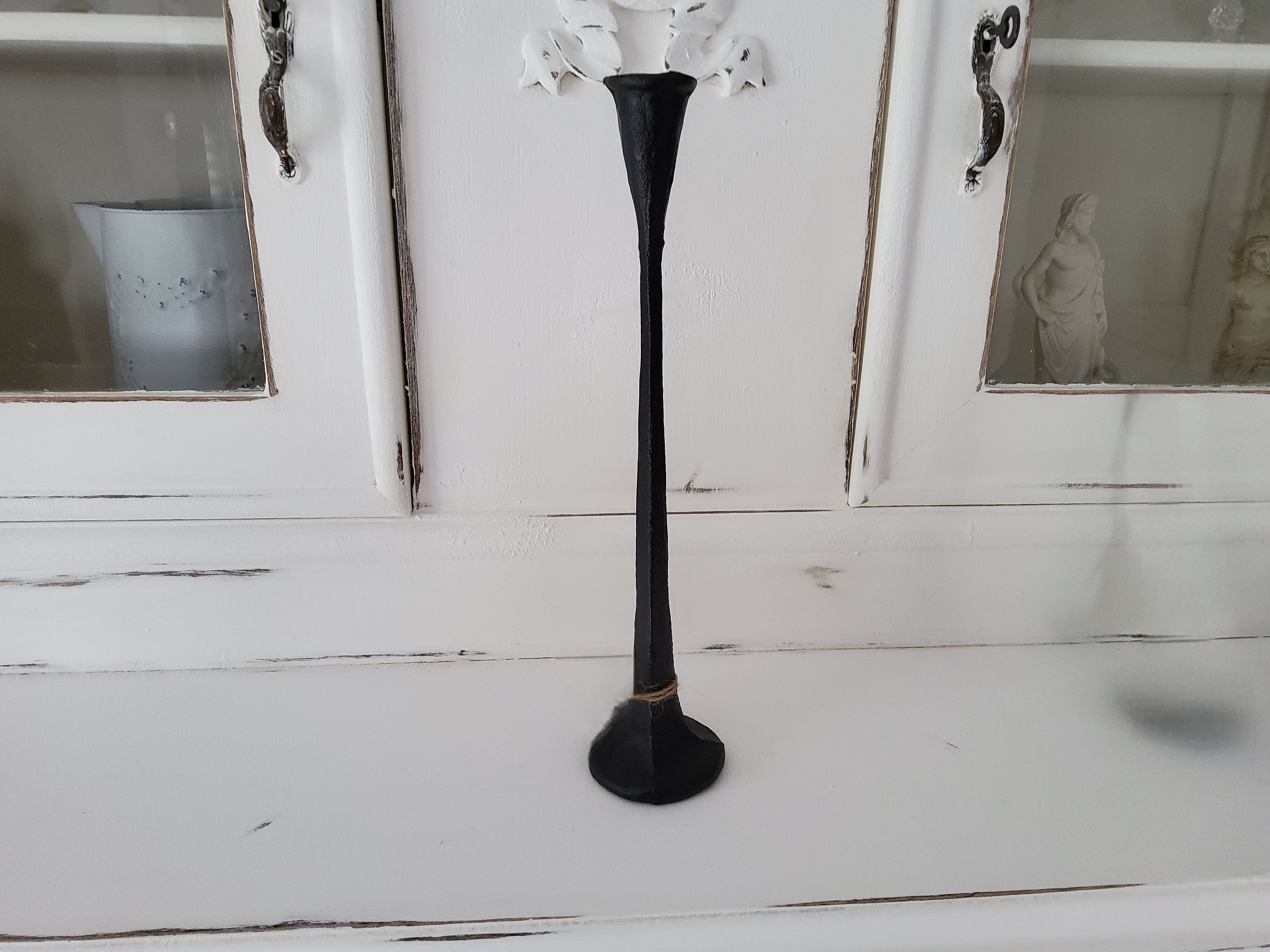 Shabby Chic Black Iron Taper Candle Holder - Vintage Rustic Candlestick 35 cm