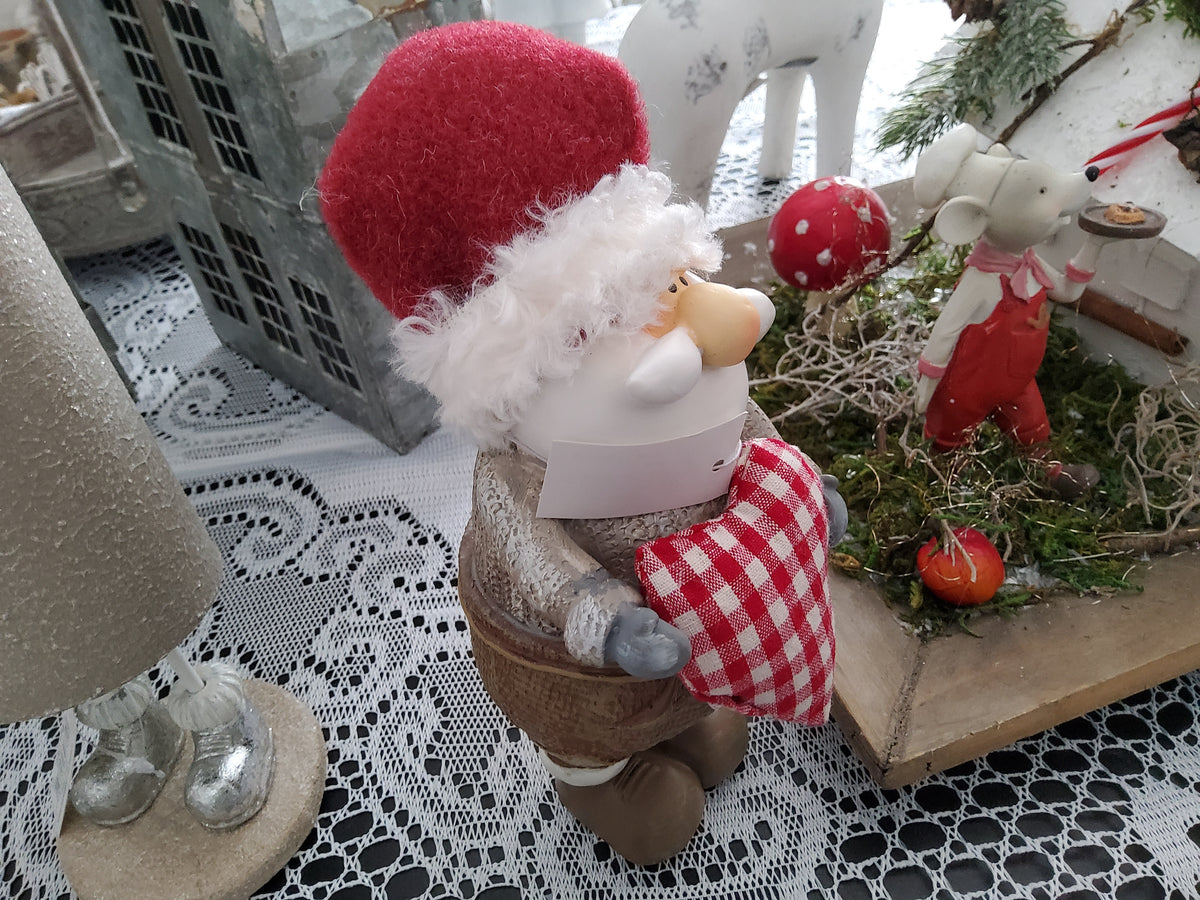 Shabby Chic Vintage Santa Claus Figurine with Fabric Hat