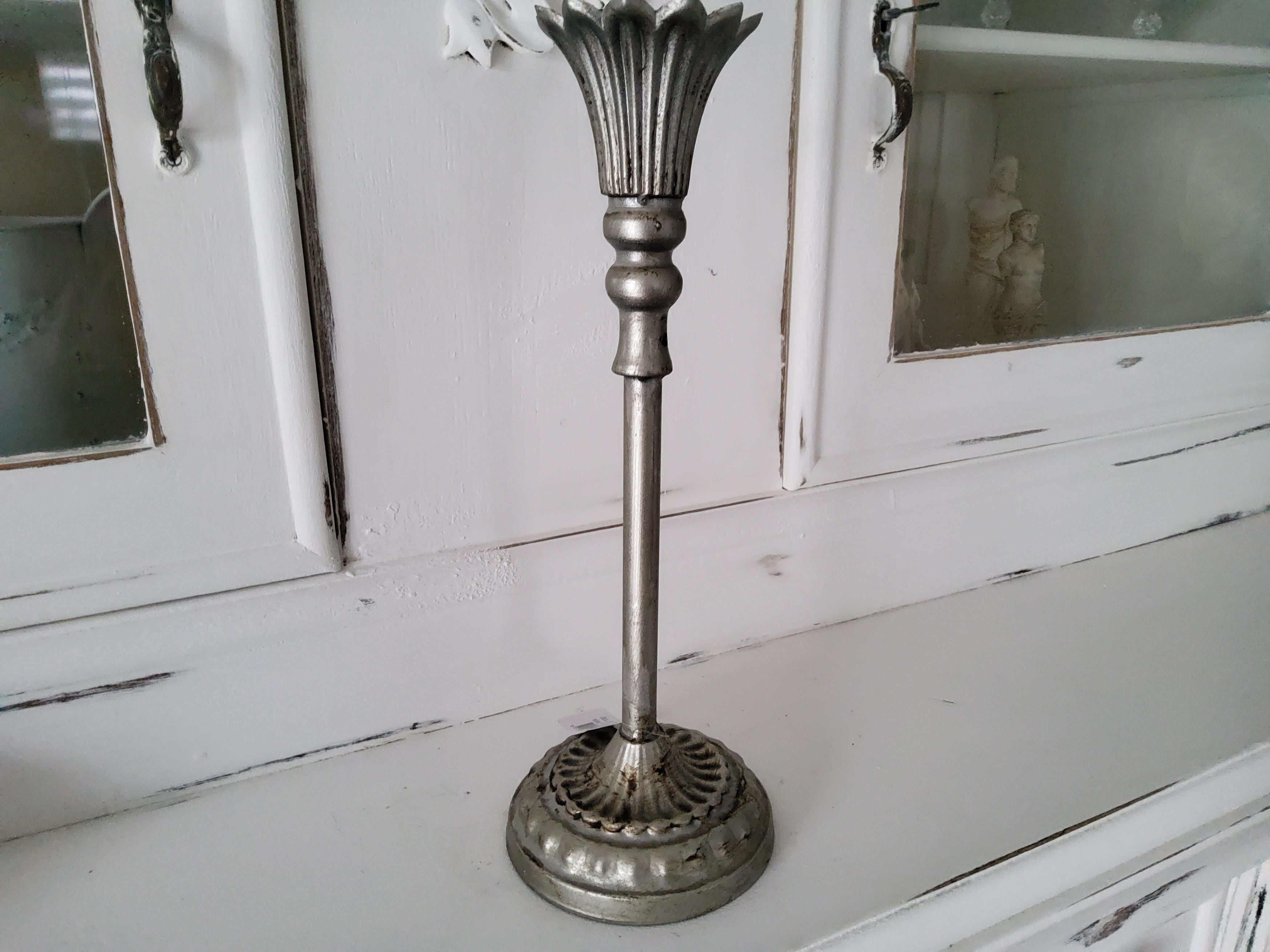 Silver Vintage Shabby Chic Taper Candlestick Holder / Ornate Antique Style Tall Pillar Candle Stick for Table Decor