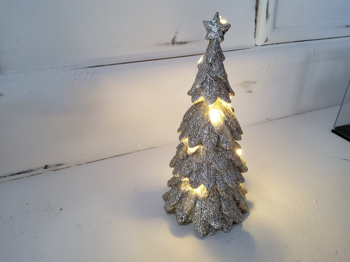 Shabby Chic Christmas Lit Silver Glitter Tree