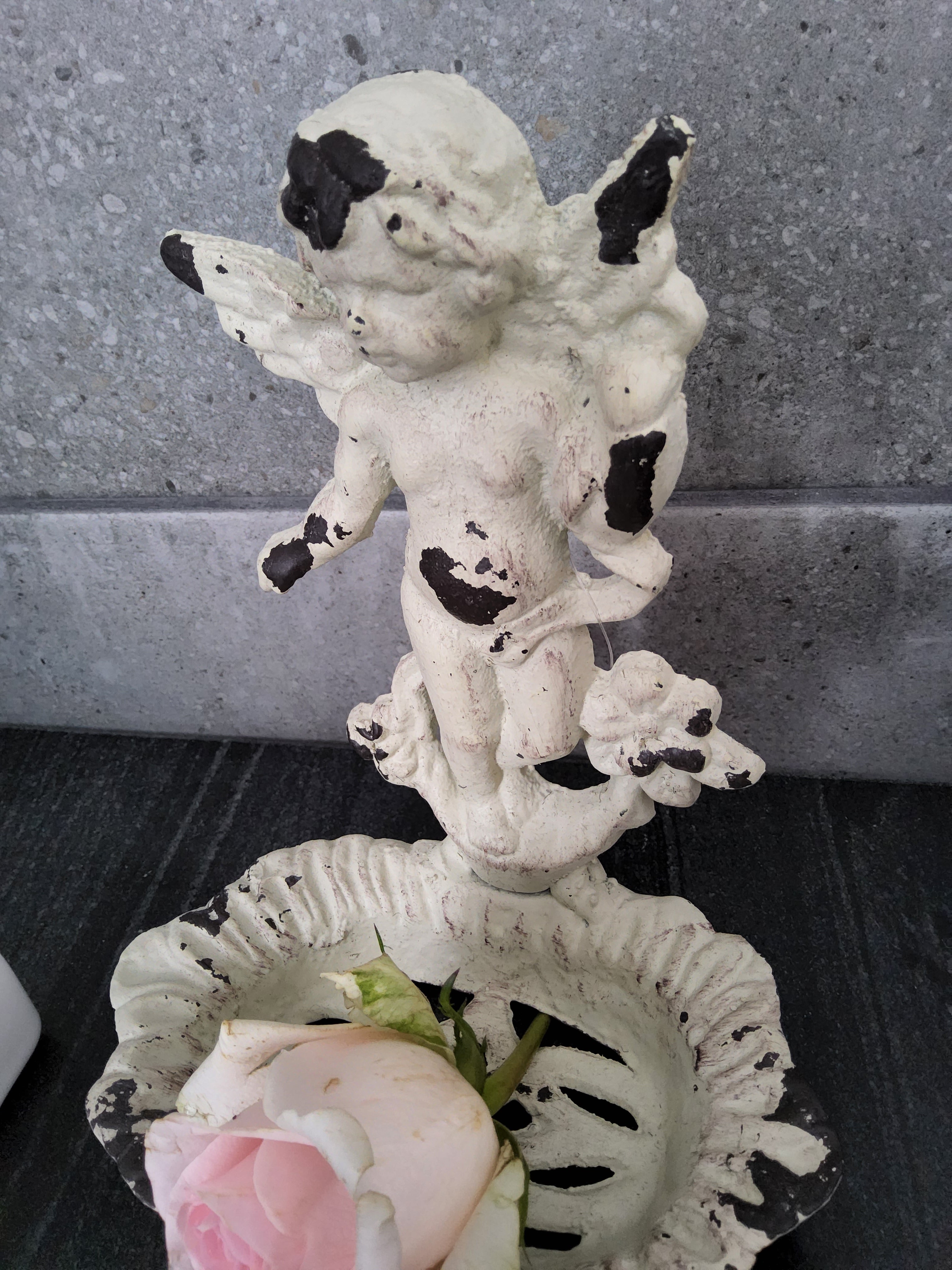 Antique White Cast Iron Soap Holder With Angel