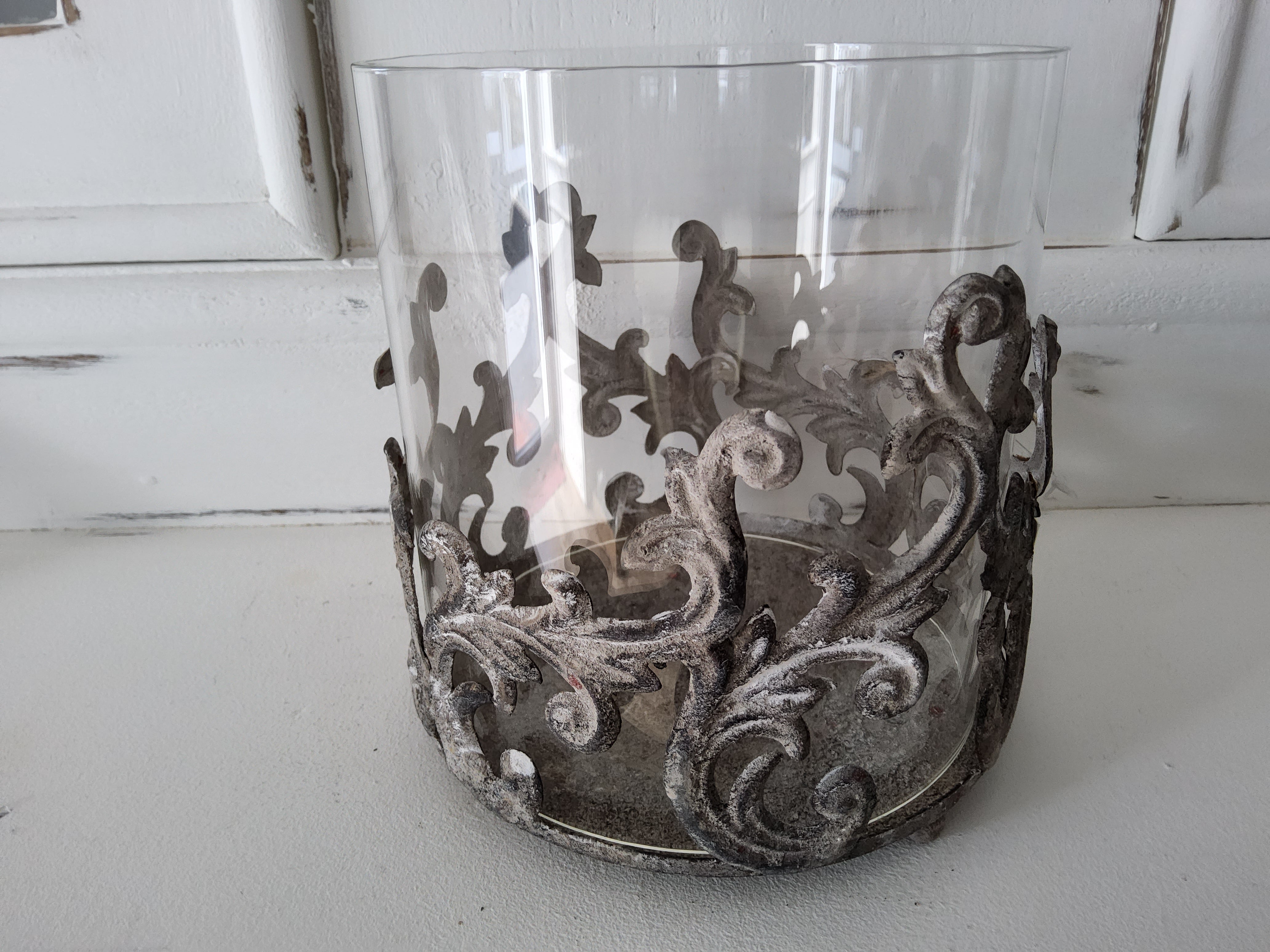 Glass Votive With Ornate Metal Sleeve