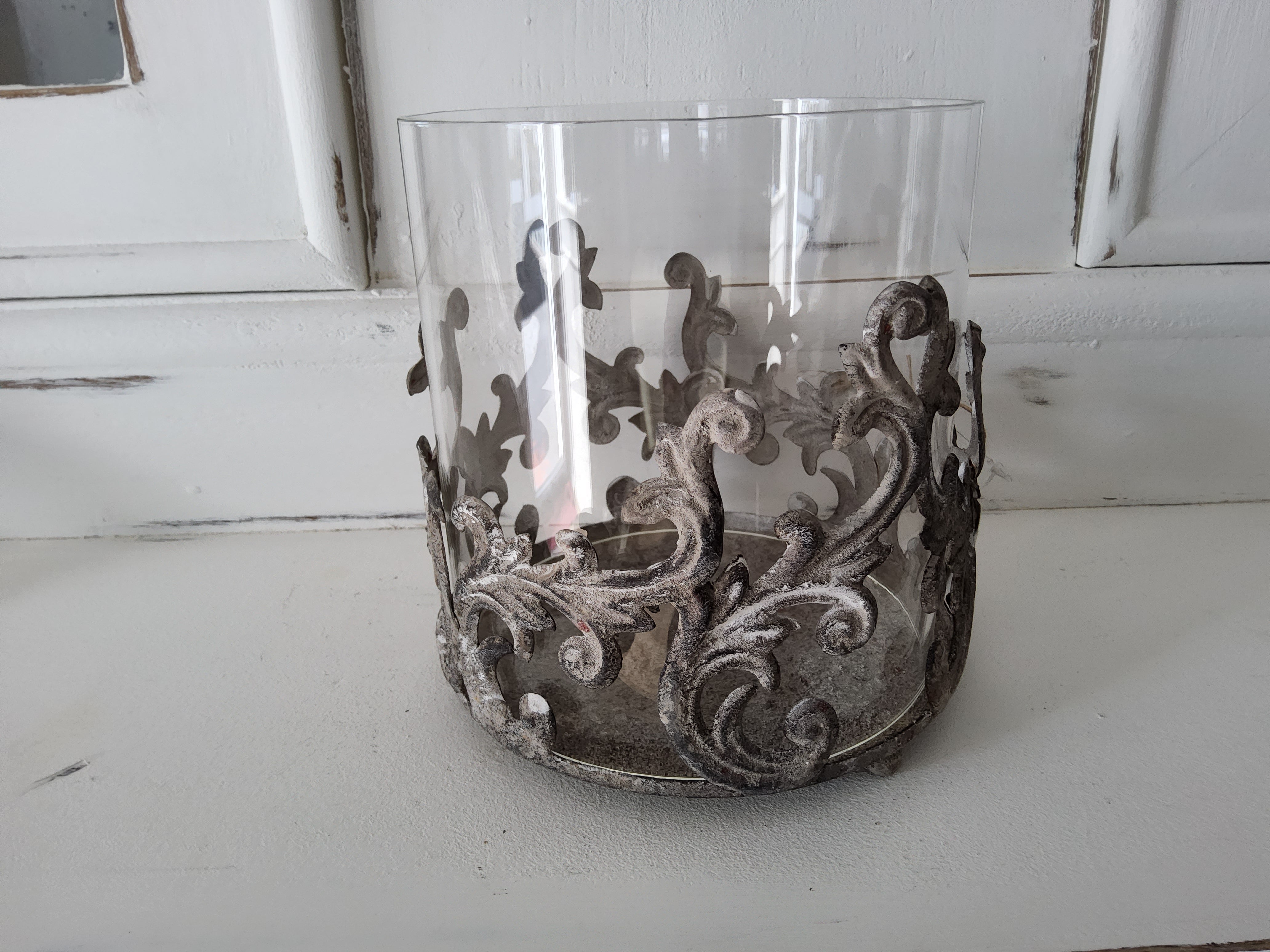 Glass Votive With Ornate Metal Sleeve