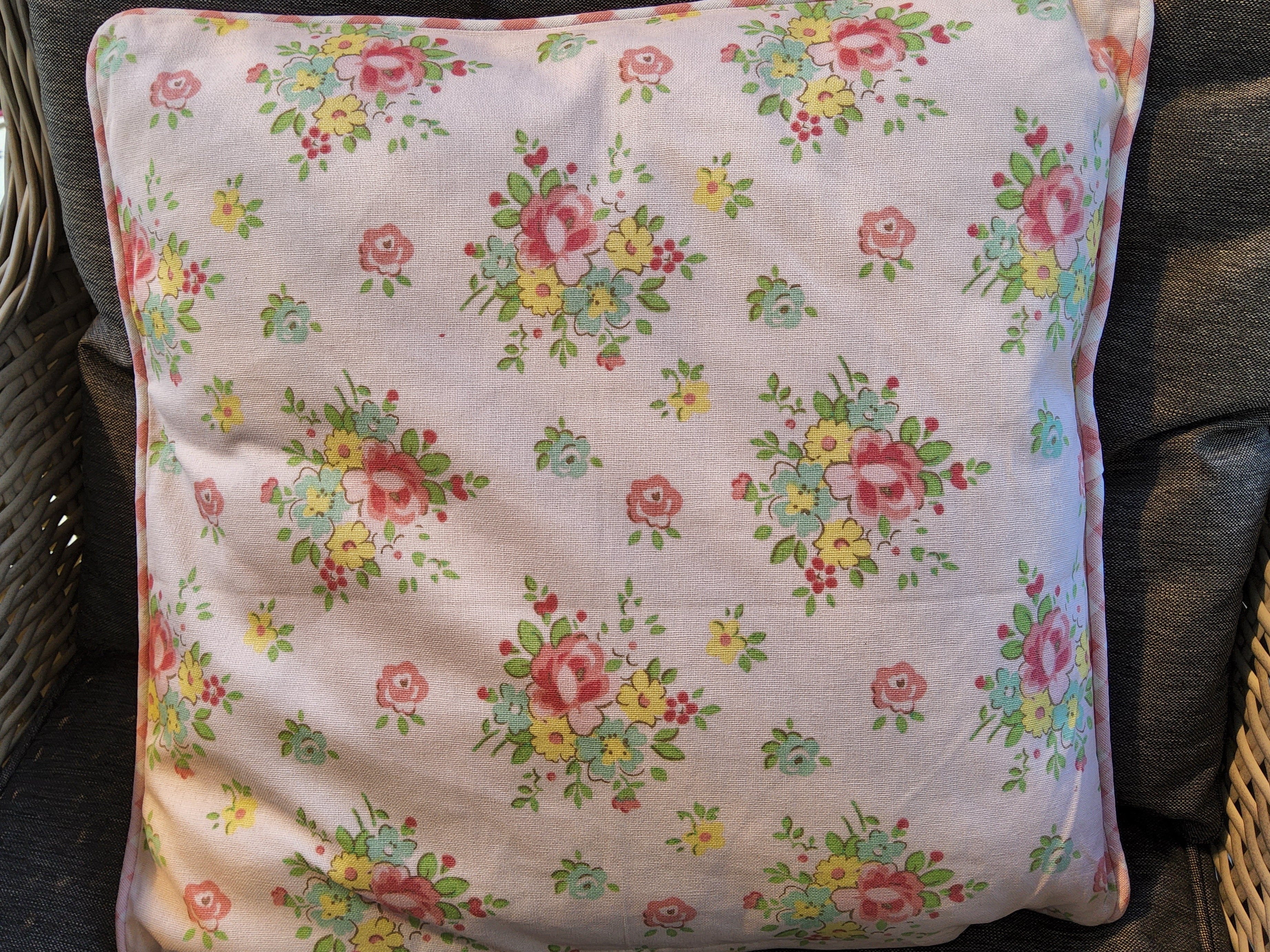 Shabby Chic Floral Cotton Cushion - Vintage Country Rose Pillow