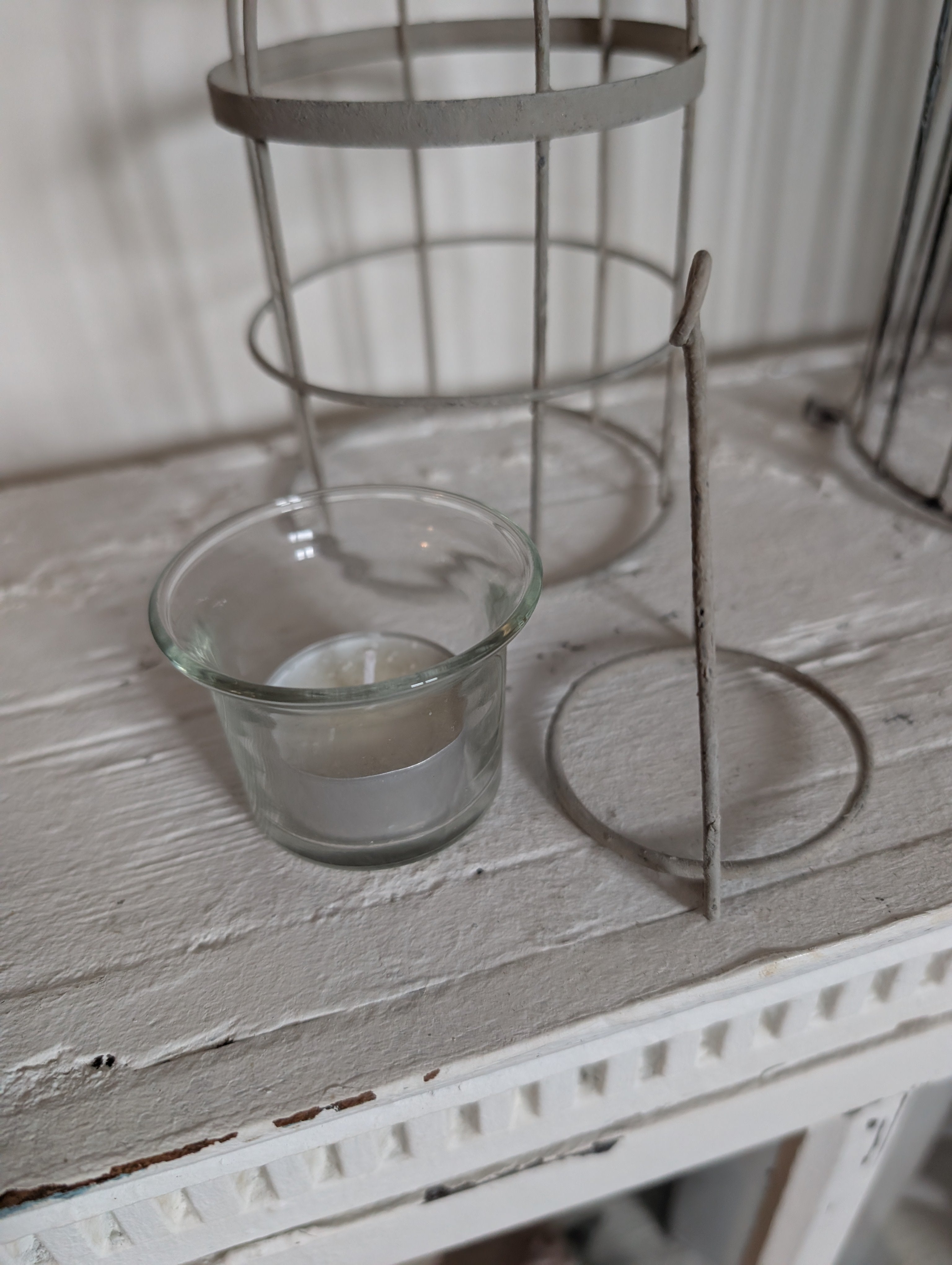 Birdcage Candle Holder Grey Metal