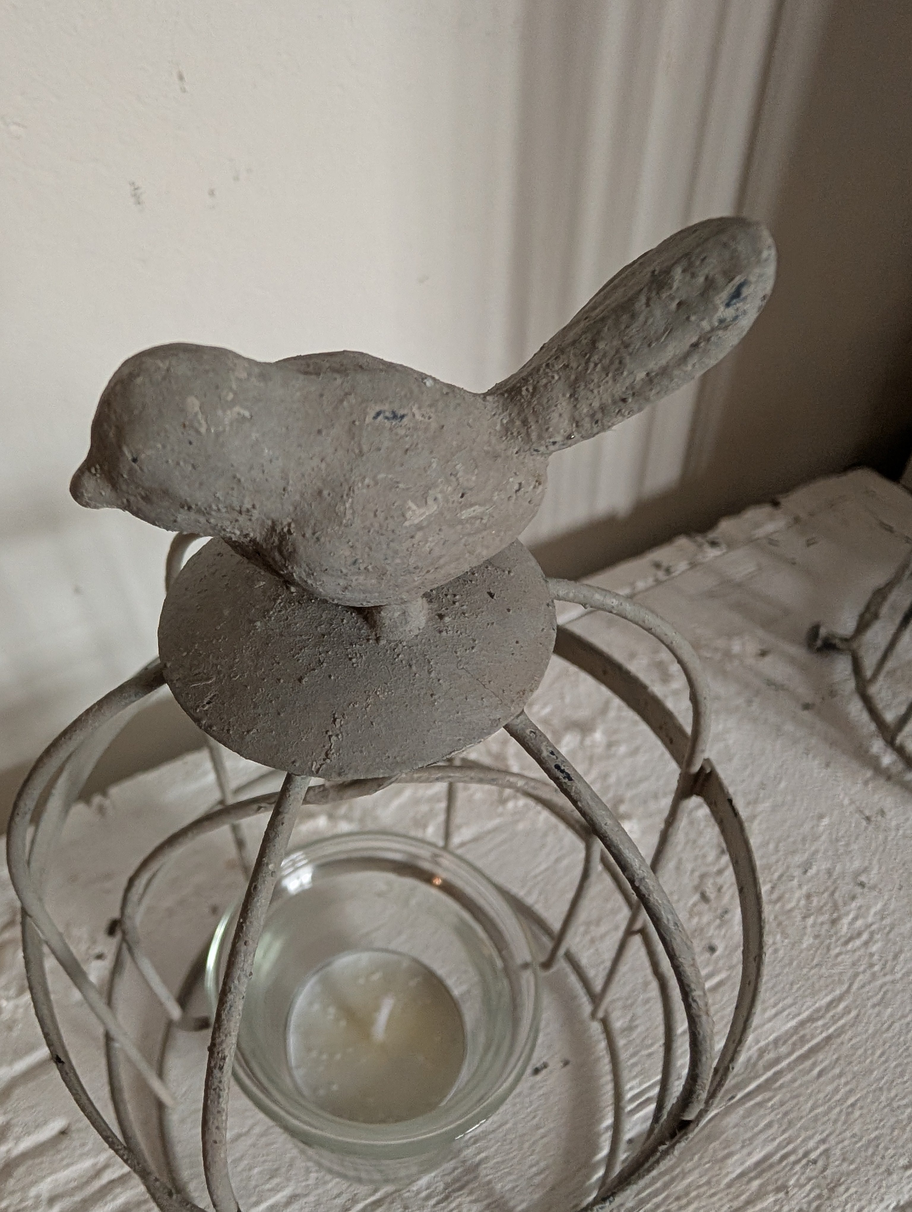 Birdcage Candle Holder Grey Metal