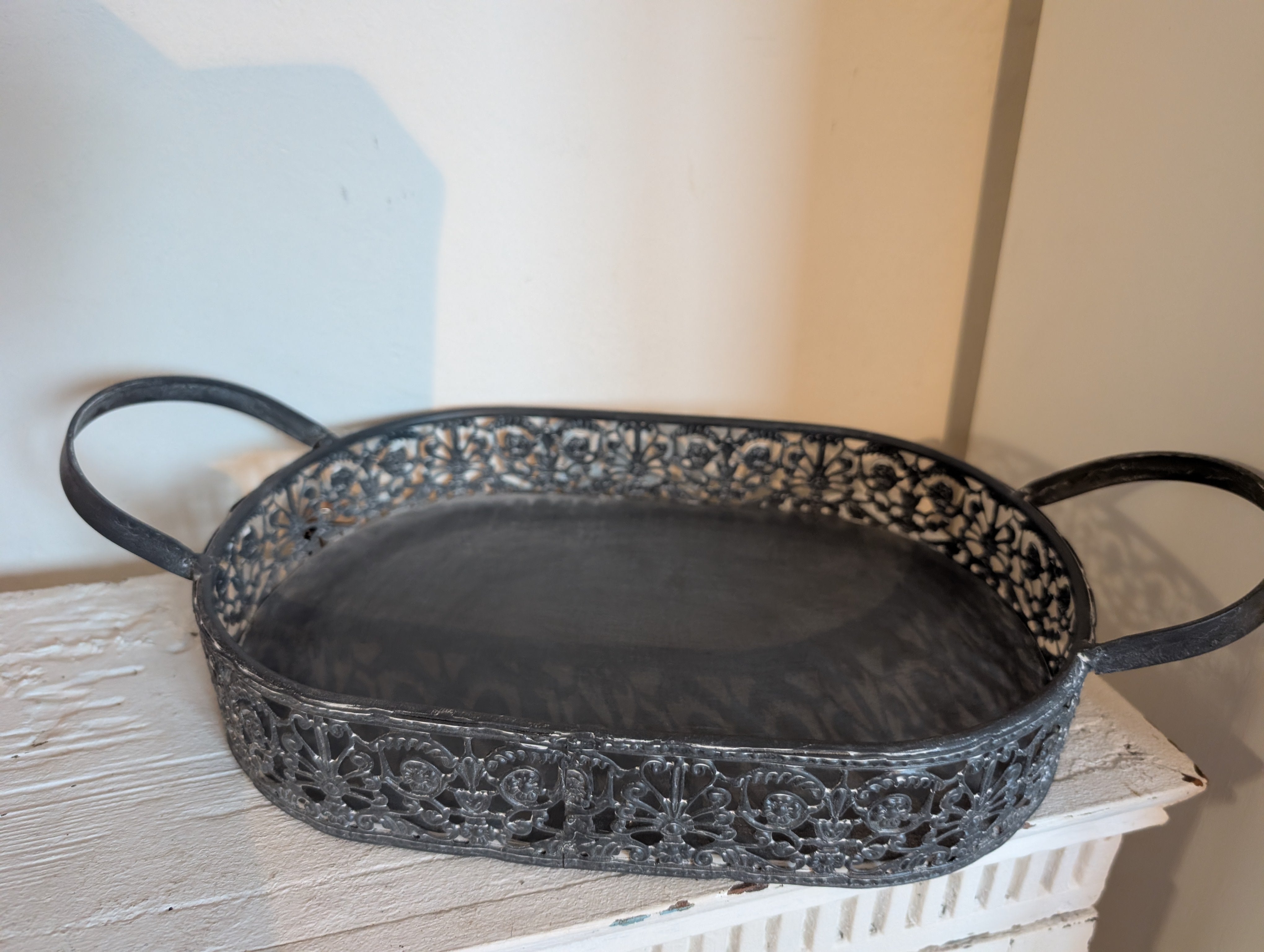 Vintage Metal Tray Grey