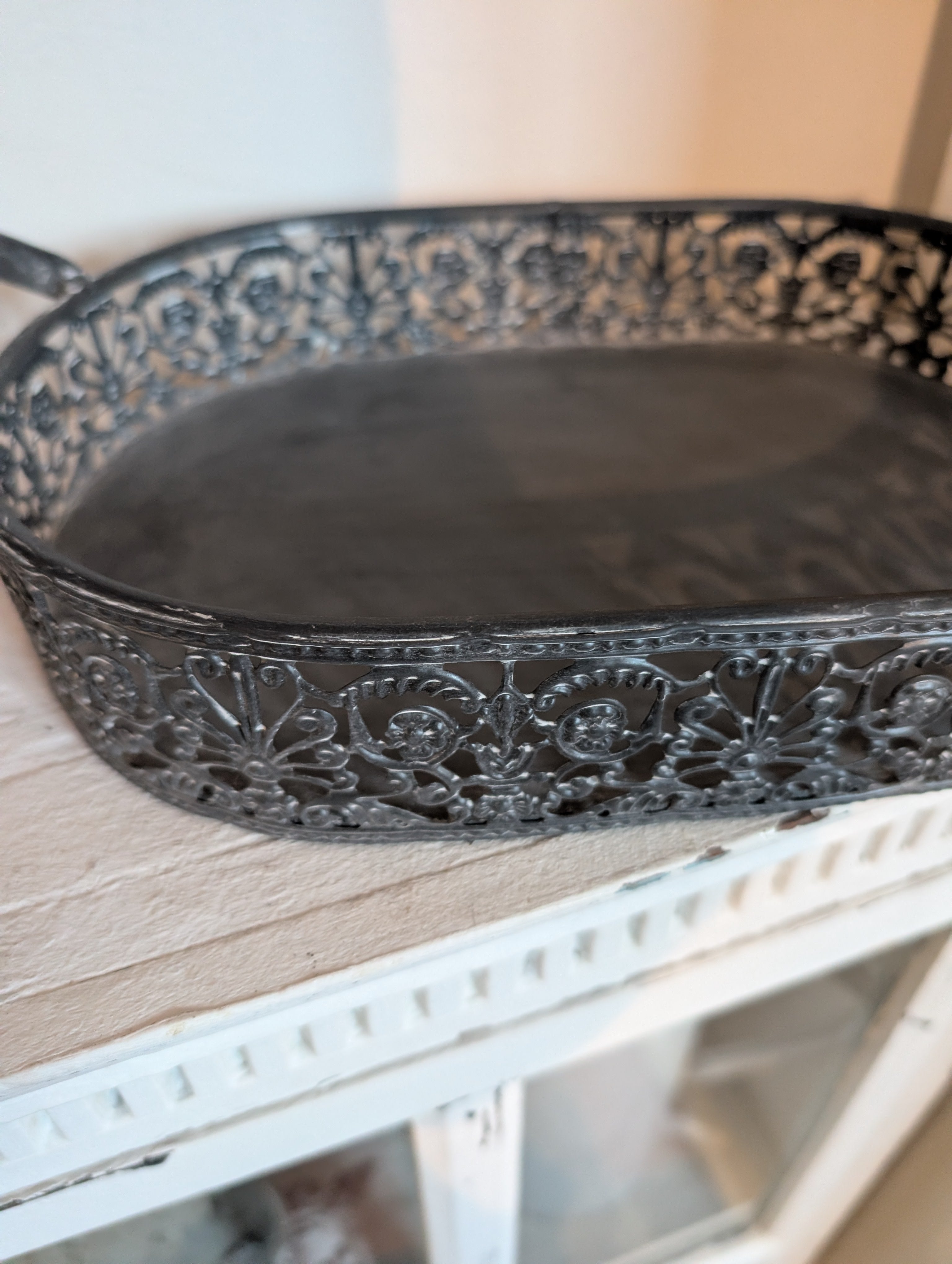 Vintage Metal Tray Grey