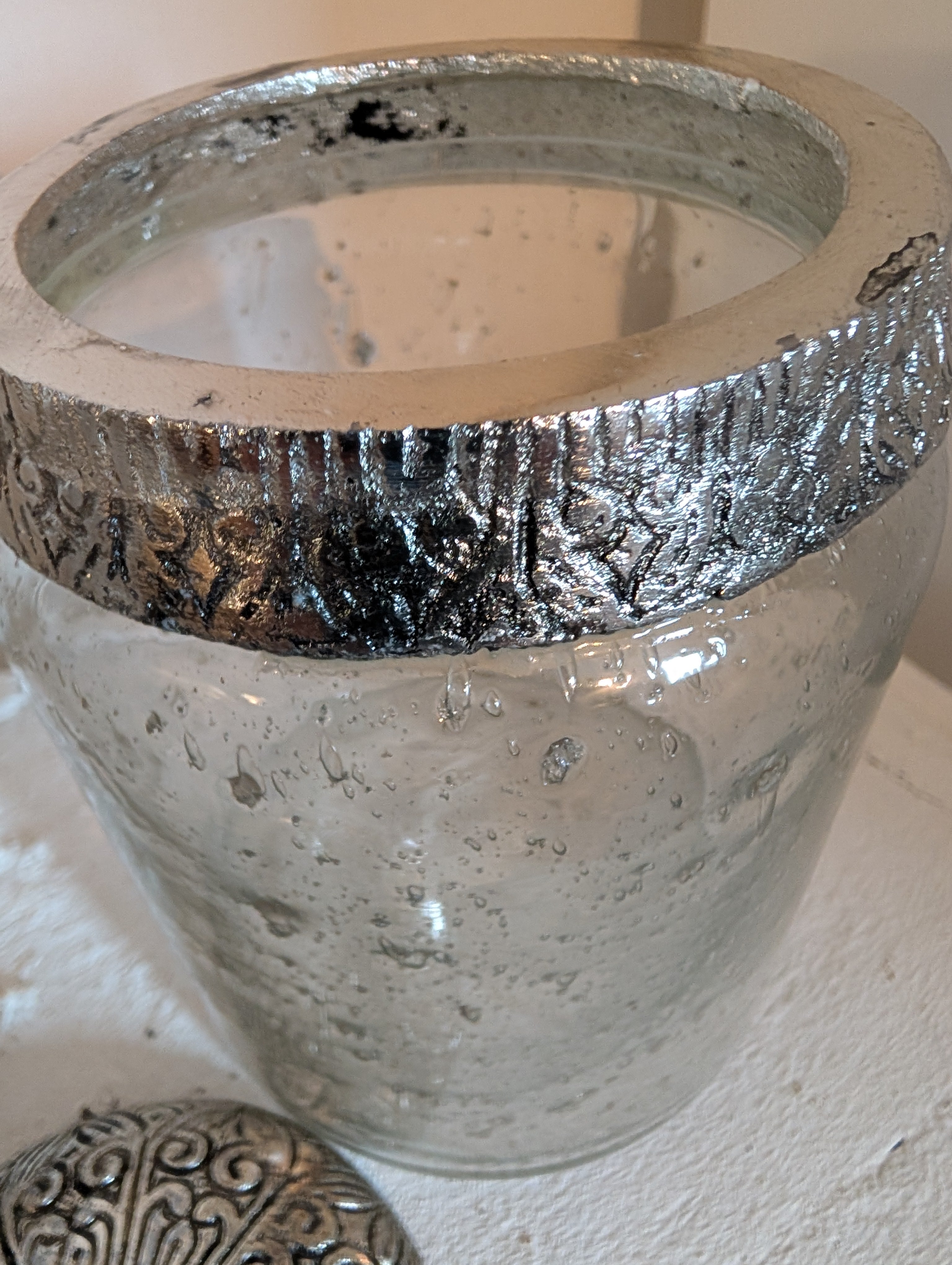 Decorative Clear Glass Jar with Ornate Metal Top