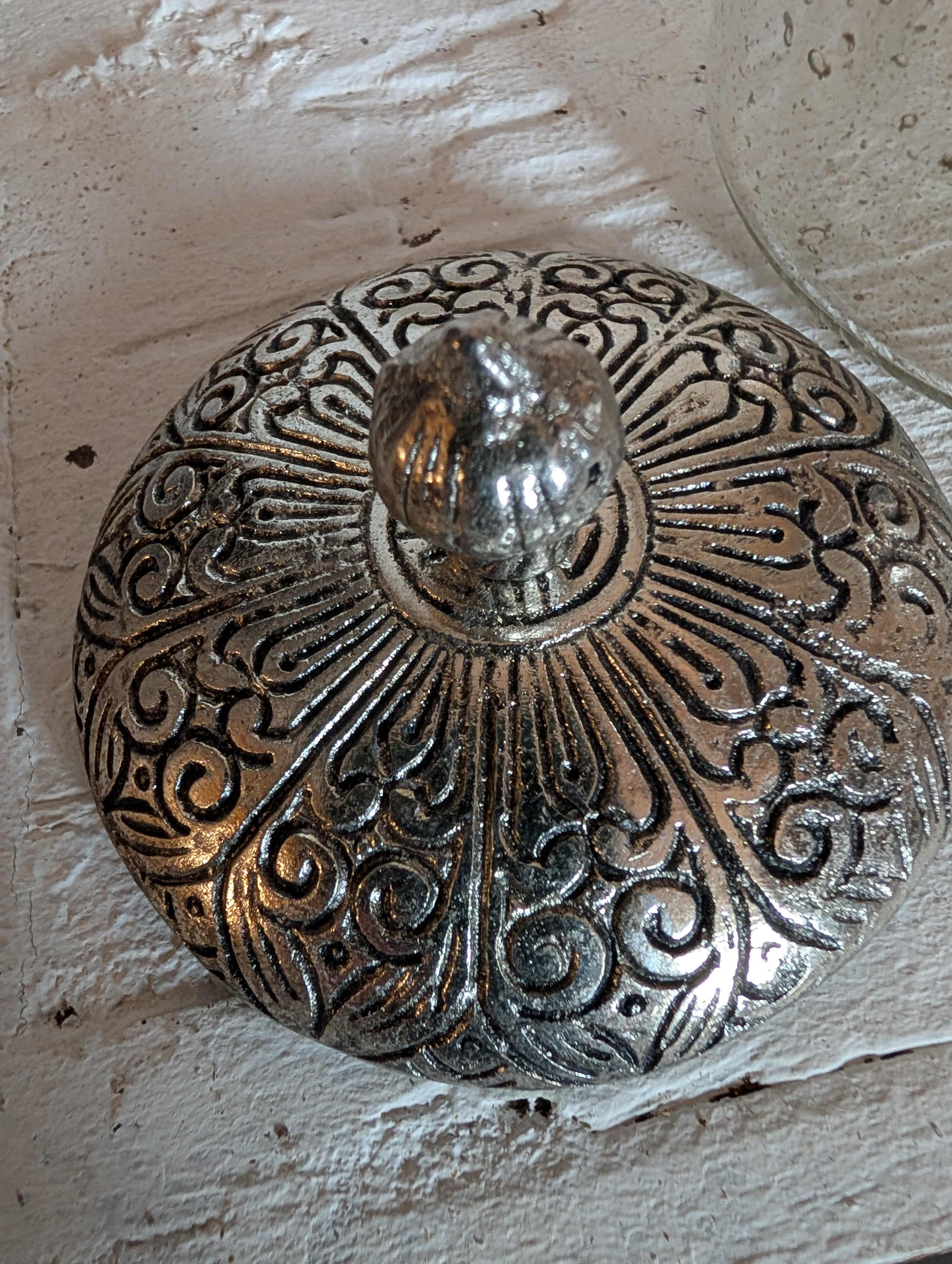 Decorative Clear Glass Jar with Ornate Metal Top