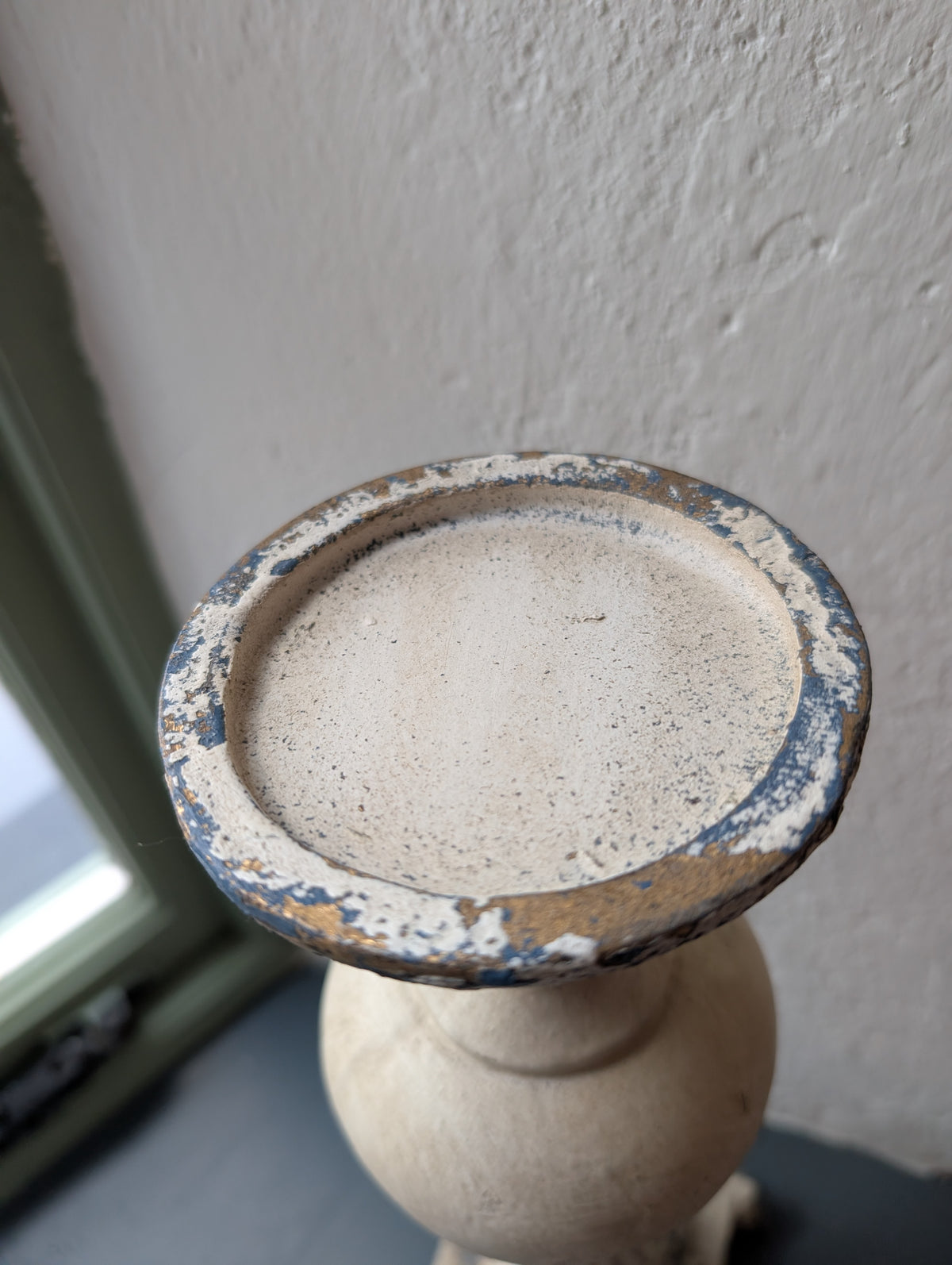 Large Shabby Chic Ceramic Pillar Candle Holder (40cm) – Vintage Distressed Candlestick