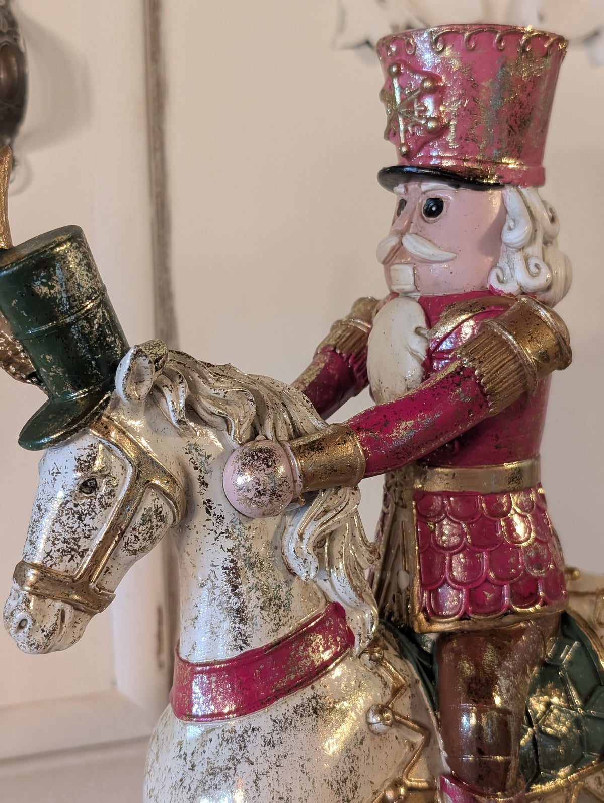 Vintage Shabby Chic Nutcracker on Rocking Horse Christmas Decoration - 35cm
