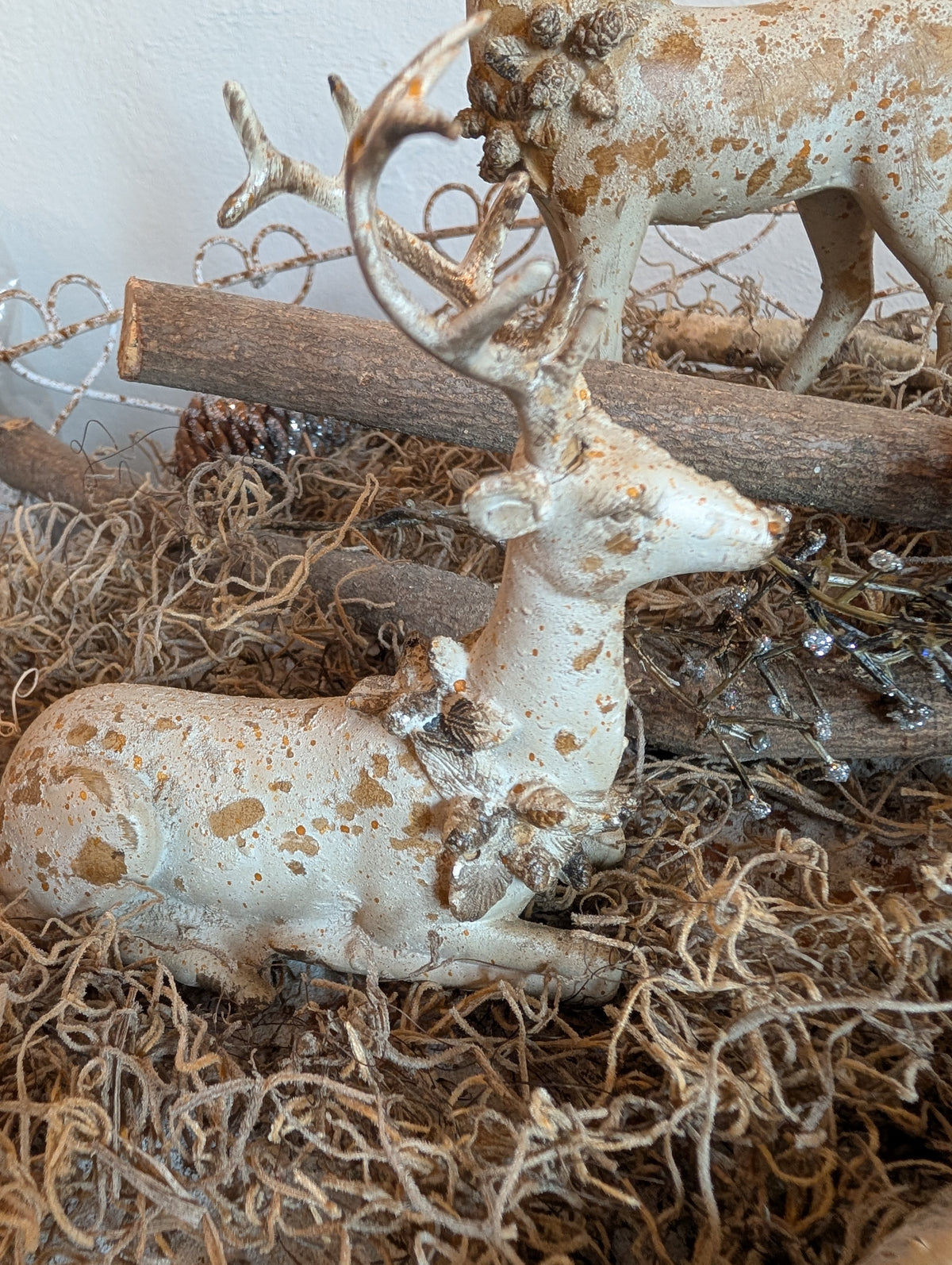 Vintage Reindeer Figurine Set of 2 - Shabby Chic Christmas Deer Ornaments