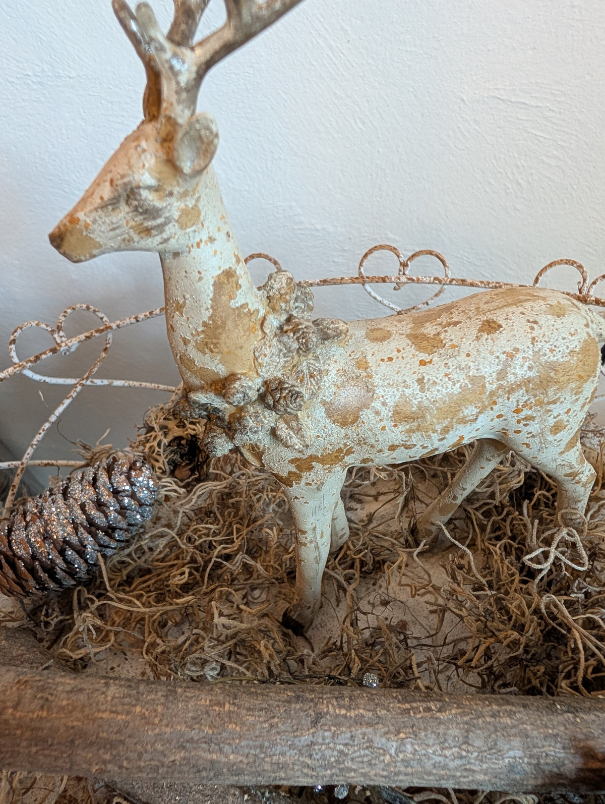 Vintage Reindeer Figurine Set of 2 - Shabby Chic Christmas Deer Ornaments