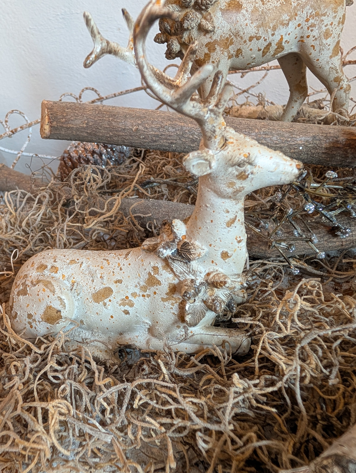 Vintage Reindeer Figurine Set of 2 - Shabby Chic Christmas Deer Ornaments