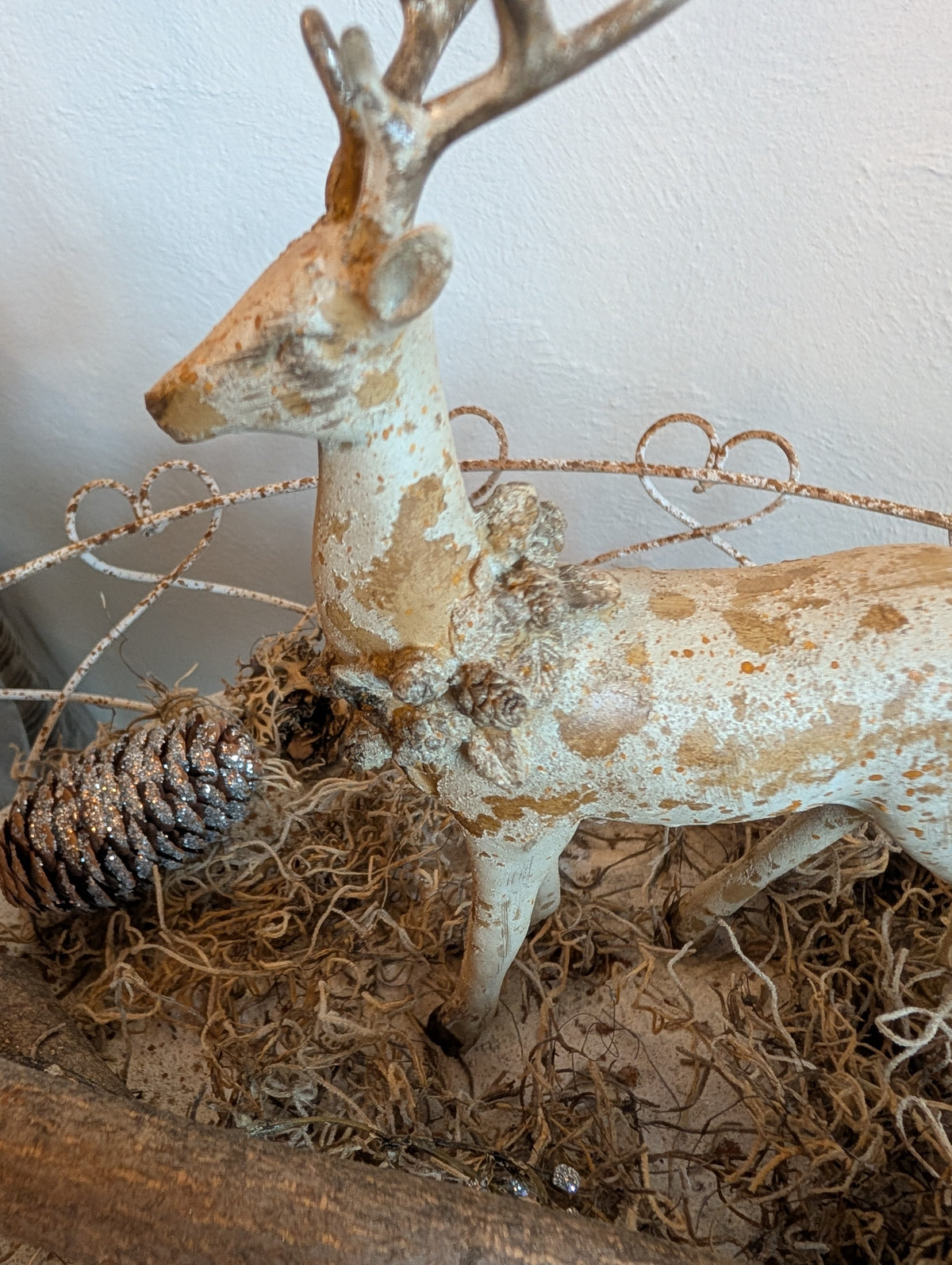 Vintage Reindeer Figurine Set of 2 - Shabby Chic Christmas Deer Ornaments