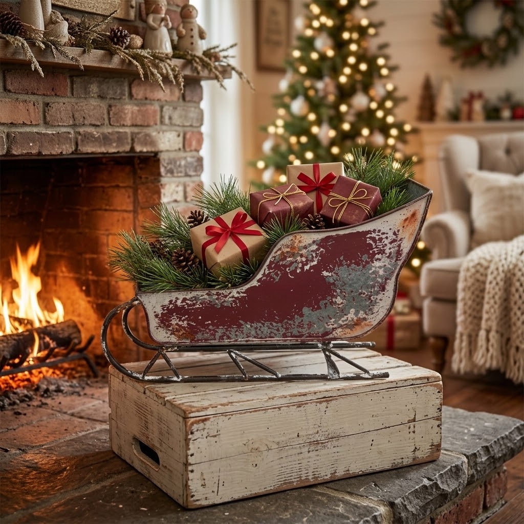 Christmas Vintage Metal Sleigh Planter Decor 51 x 23 x 30 cm