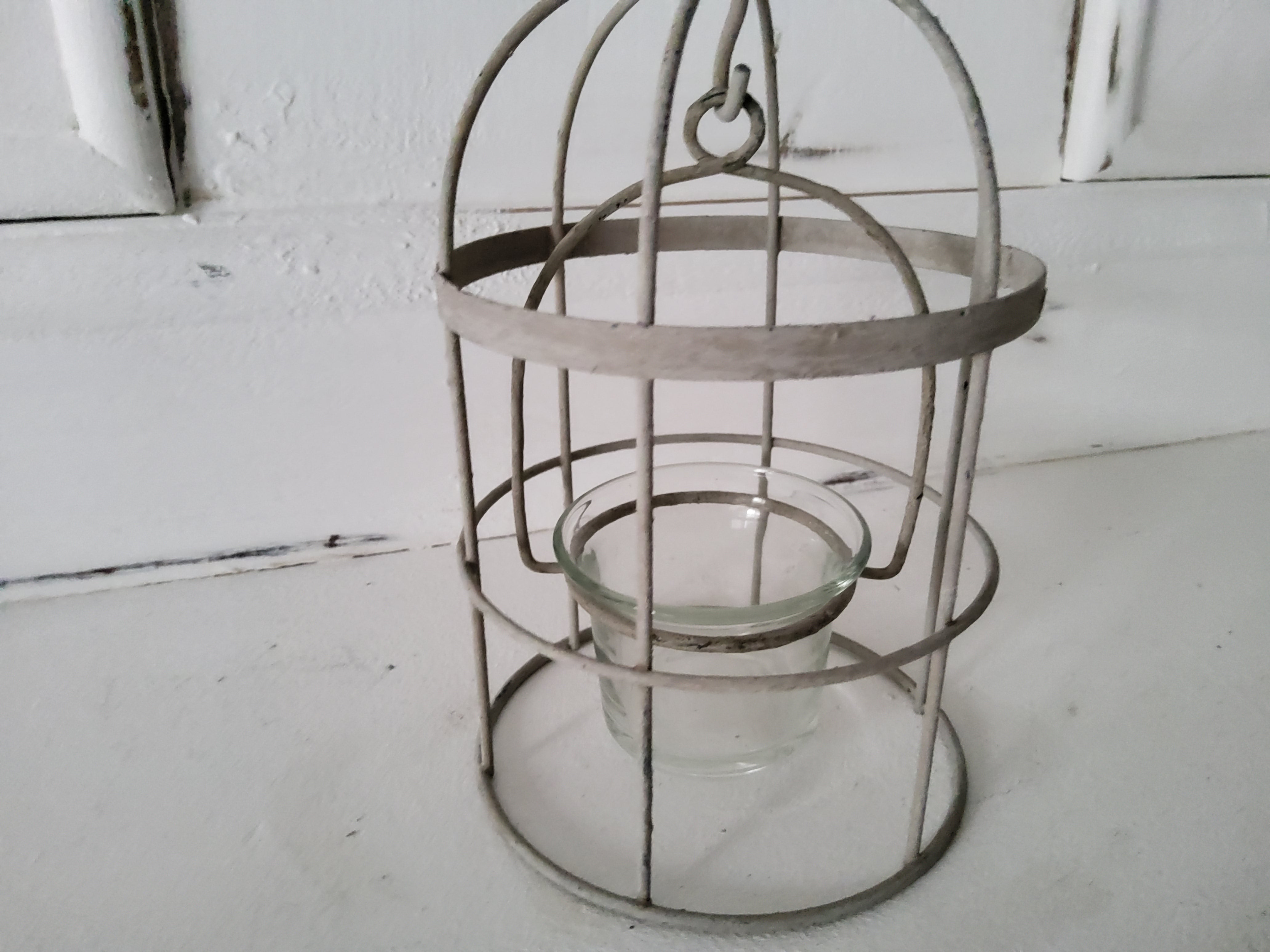 Birdcage Candle Holder Grey Metal