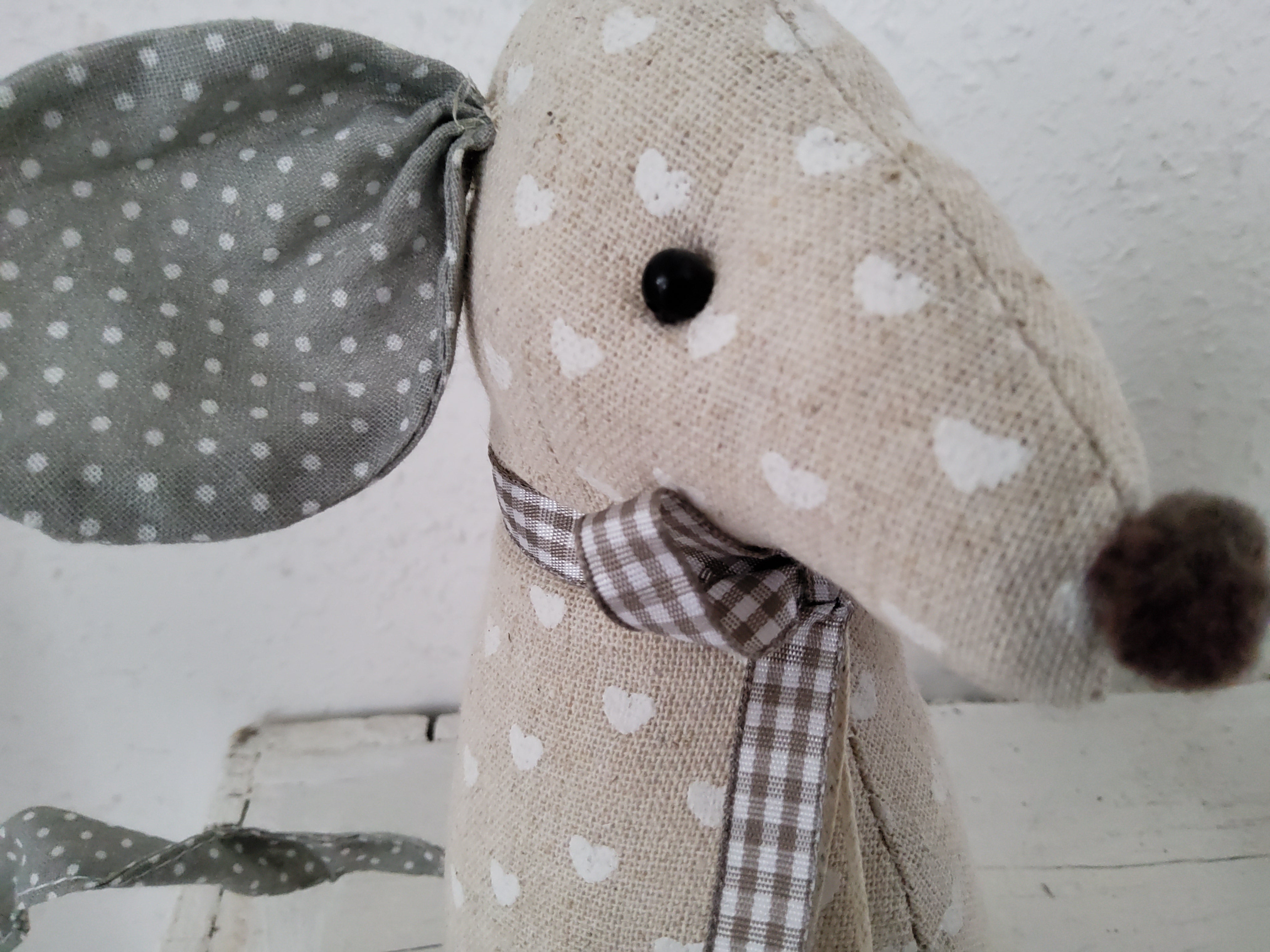 Shabby Chic Fabric Mouse Ornament - Handmade Vintage Country Cottage Decoration