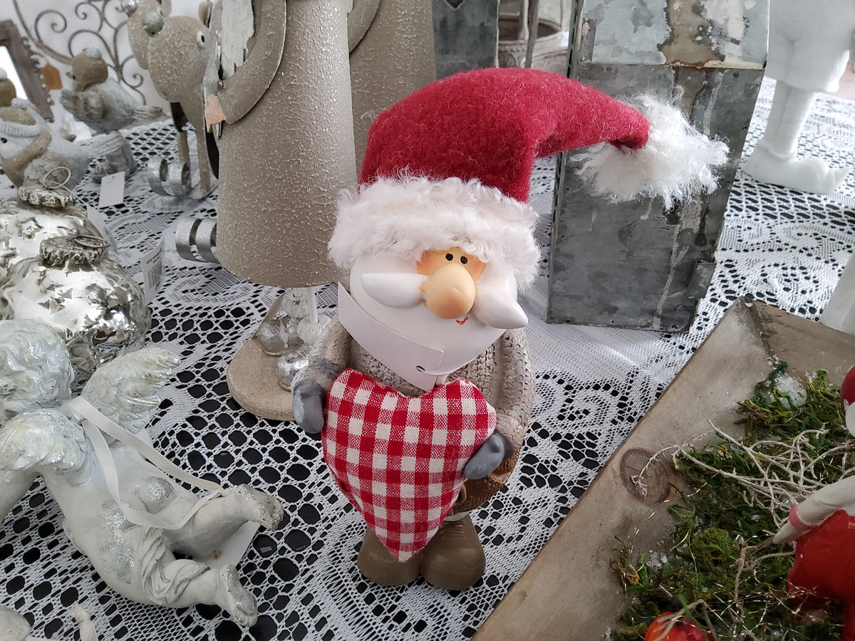 Shabby Chic Vintage Santa Claus Figurine with Fabric Hat
