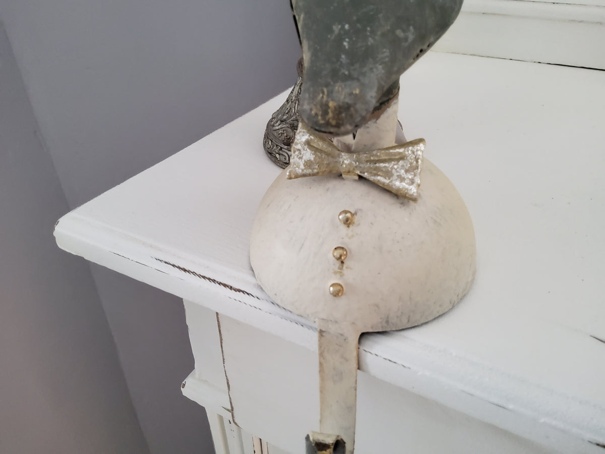 Vintage metal deer shelf sitter with gold bow tie and stocking hook, 36cm Christmas stocking holder by shabbychicdecor.co.uk