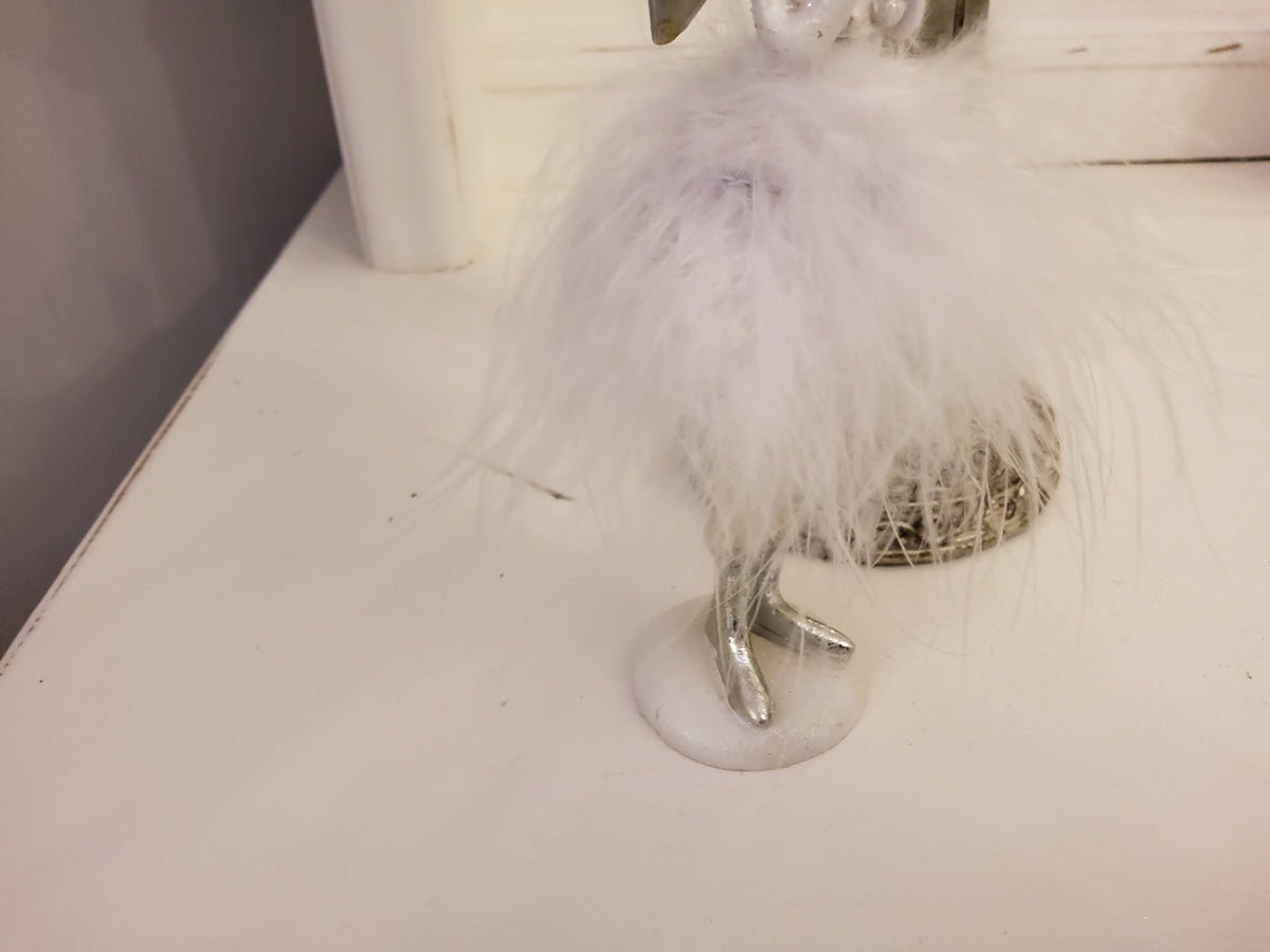Vintage Shabby Chic Christmas Angel Figurine with Feather Tutu (17cm)