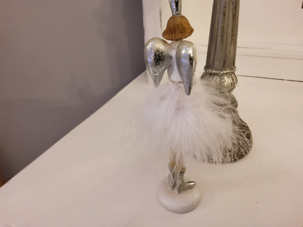 Vintage Shabby Chic Christmas Angel Figurine with Feather Tutu (17cm)