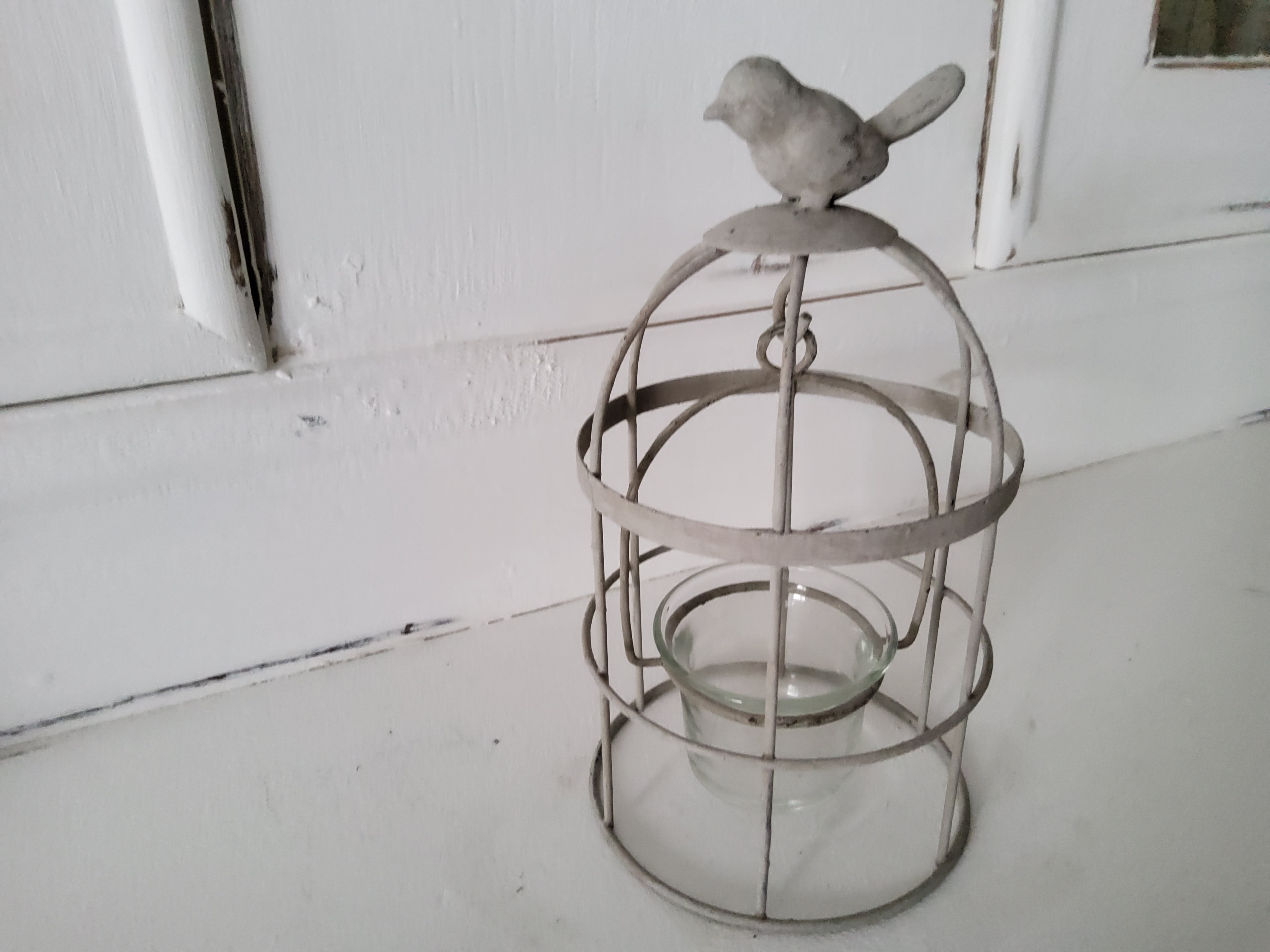 Birdcage Candle Holder Grey Metal