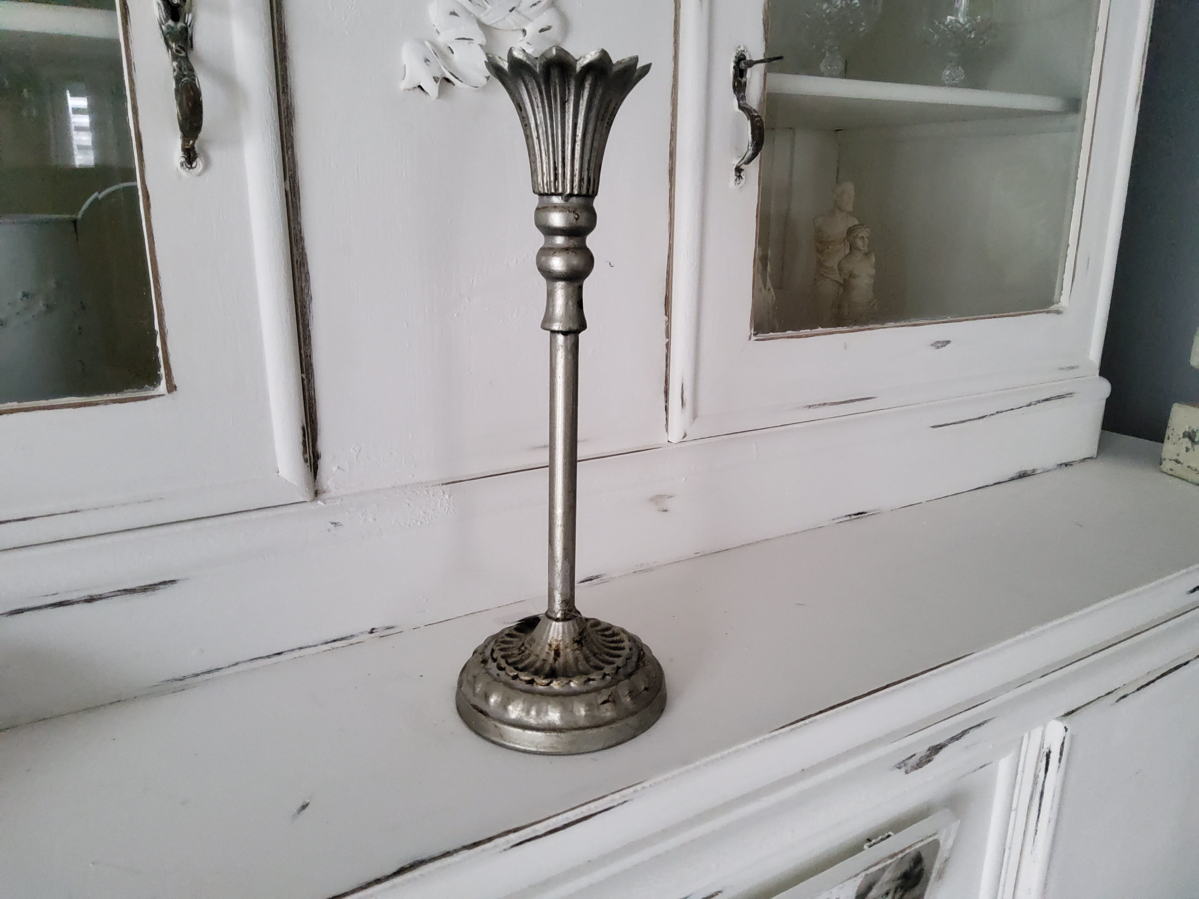 Silver Vintage Shabby Chic Taper Candlestick Holder / Ornate Antique Style Tall Pillar Candle Stick for Table Decor