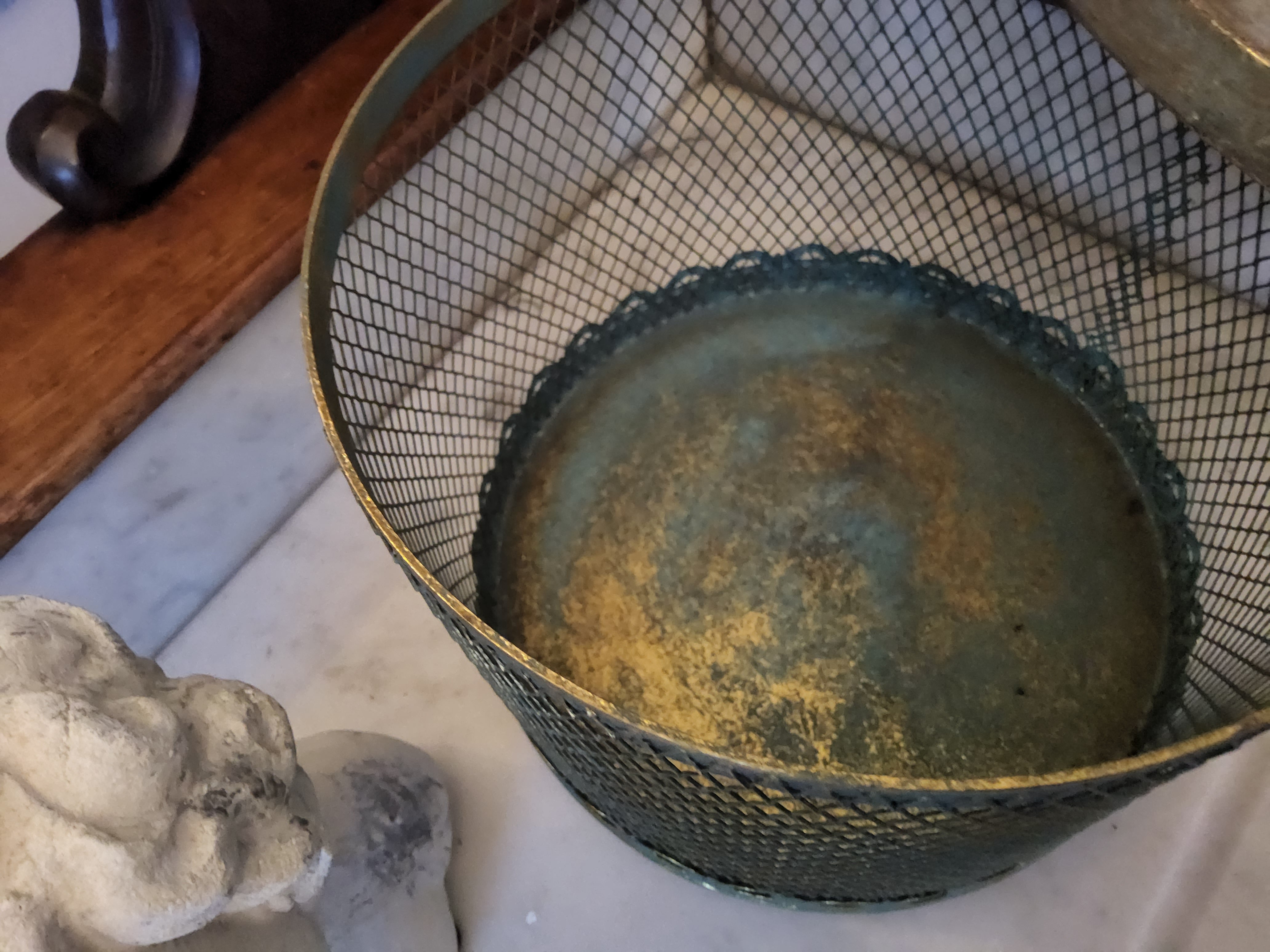 Vintage Metal Mesh Lantern with Ornate Filigree Lid - Shabby Chic