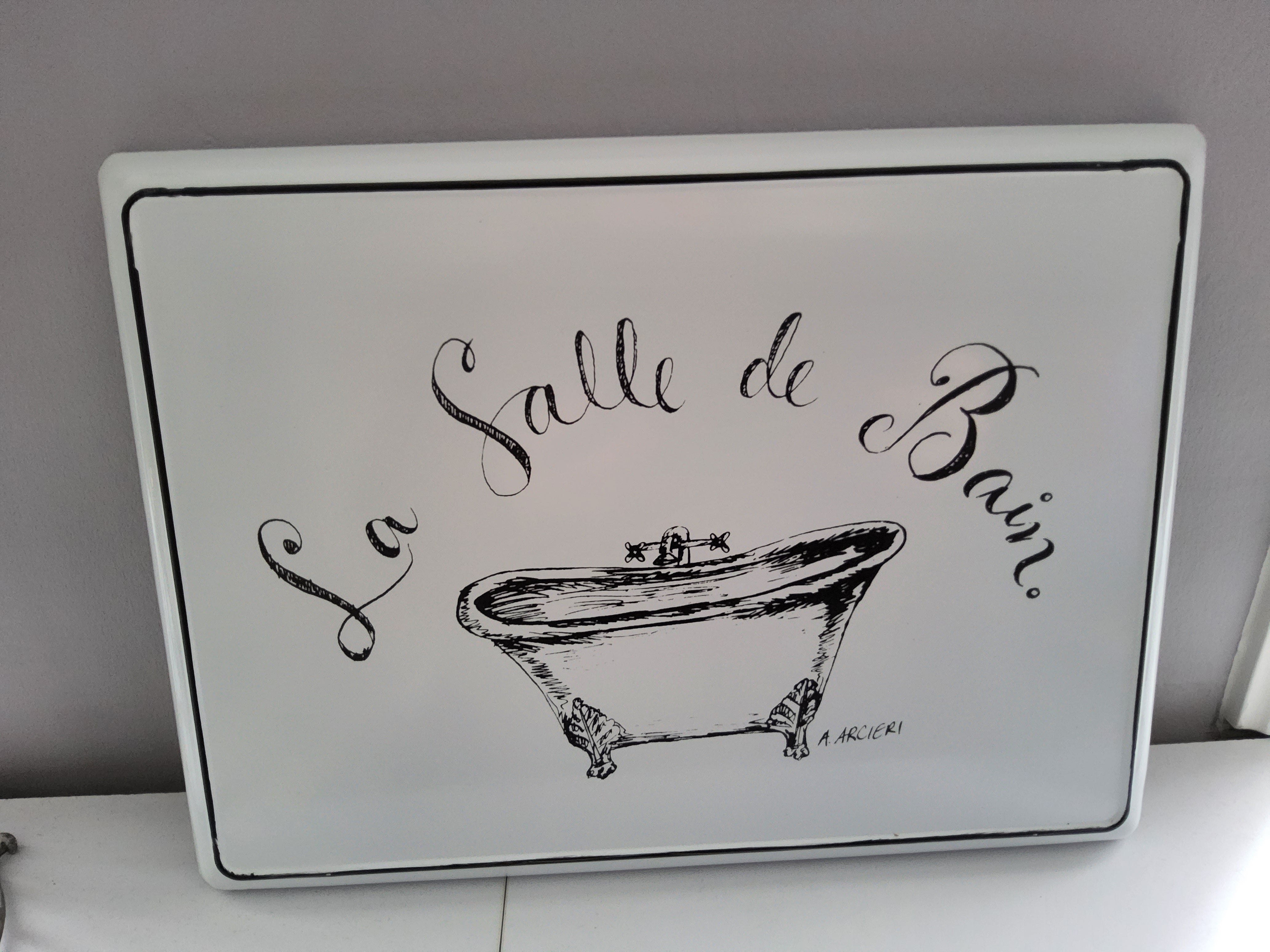 Shabby Chic Vintage Enamel Bathroom Sign - French La Salle de Bain Plaque White