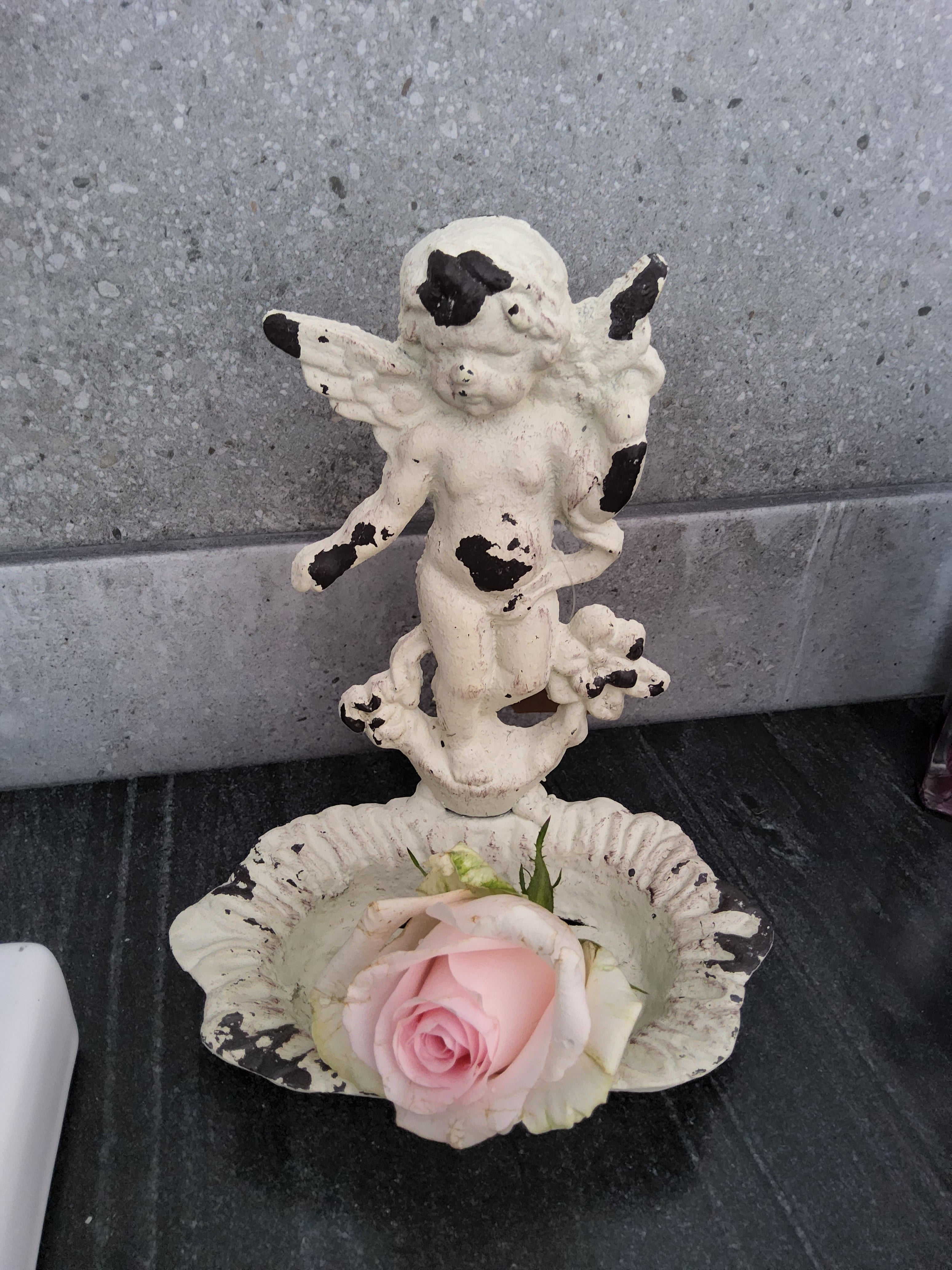 Antique White Cast Iron Soap Holder With Angel