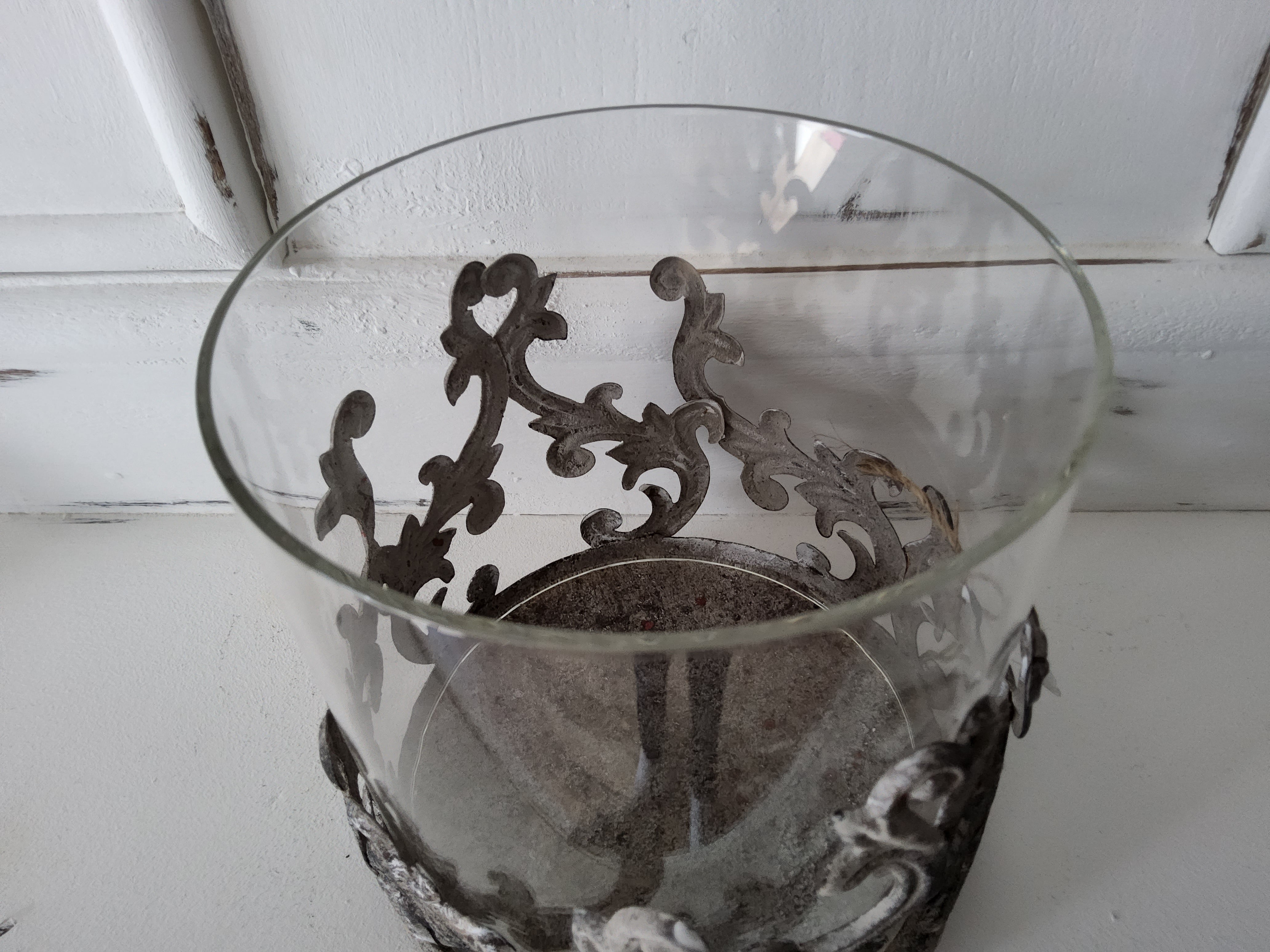 Glass Votive With Ornate Metal Sleeve