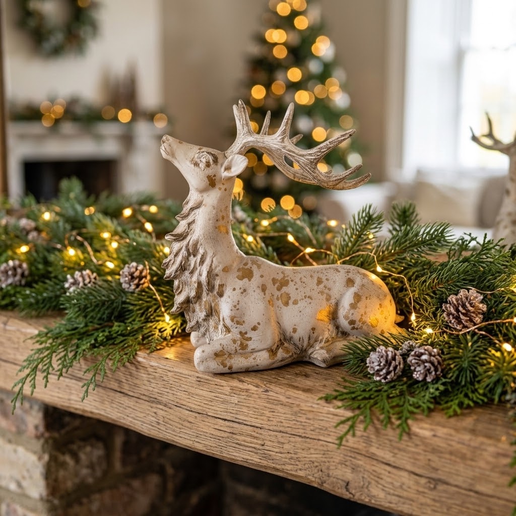 Vintage Lying Reindeer Christmas Figurine, 27 cm