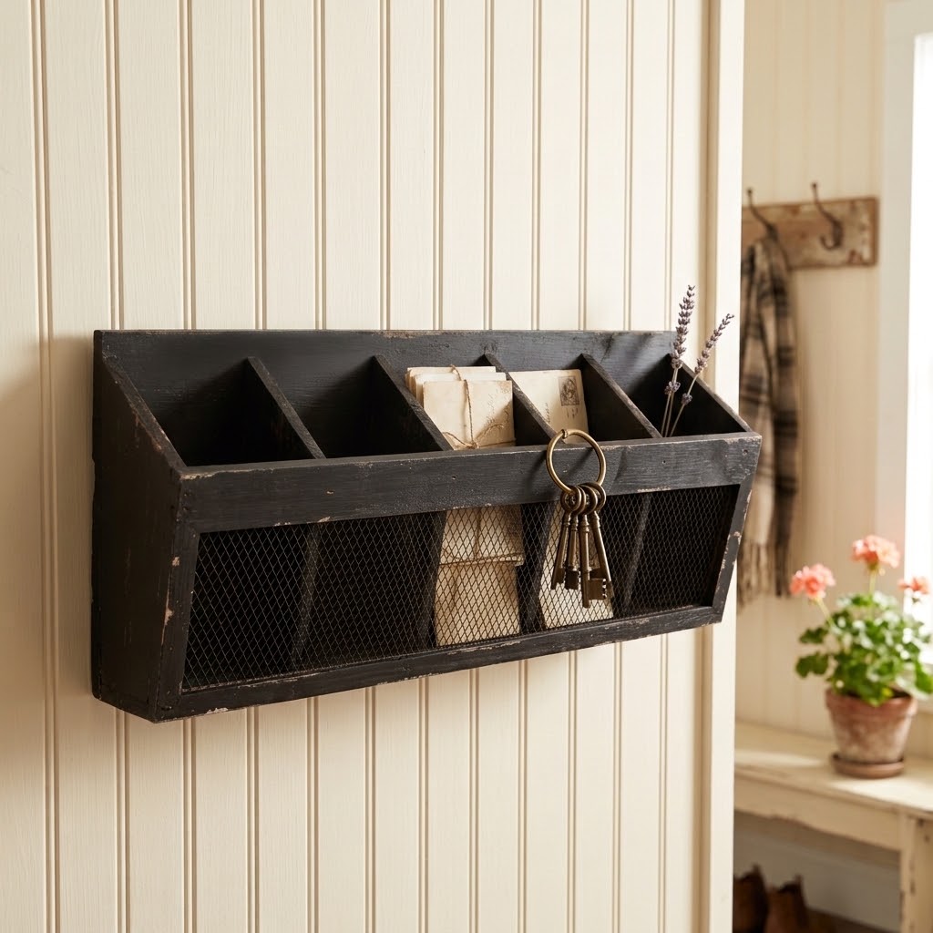 Shabby Chic Black Wooden Wine Wall Rack with Wire Mesh – Rustic Industrial Bottle Holder