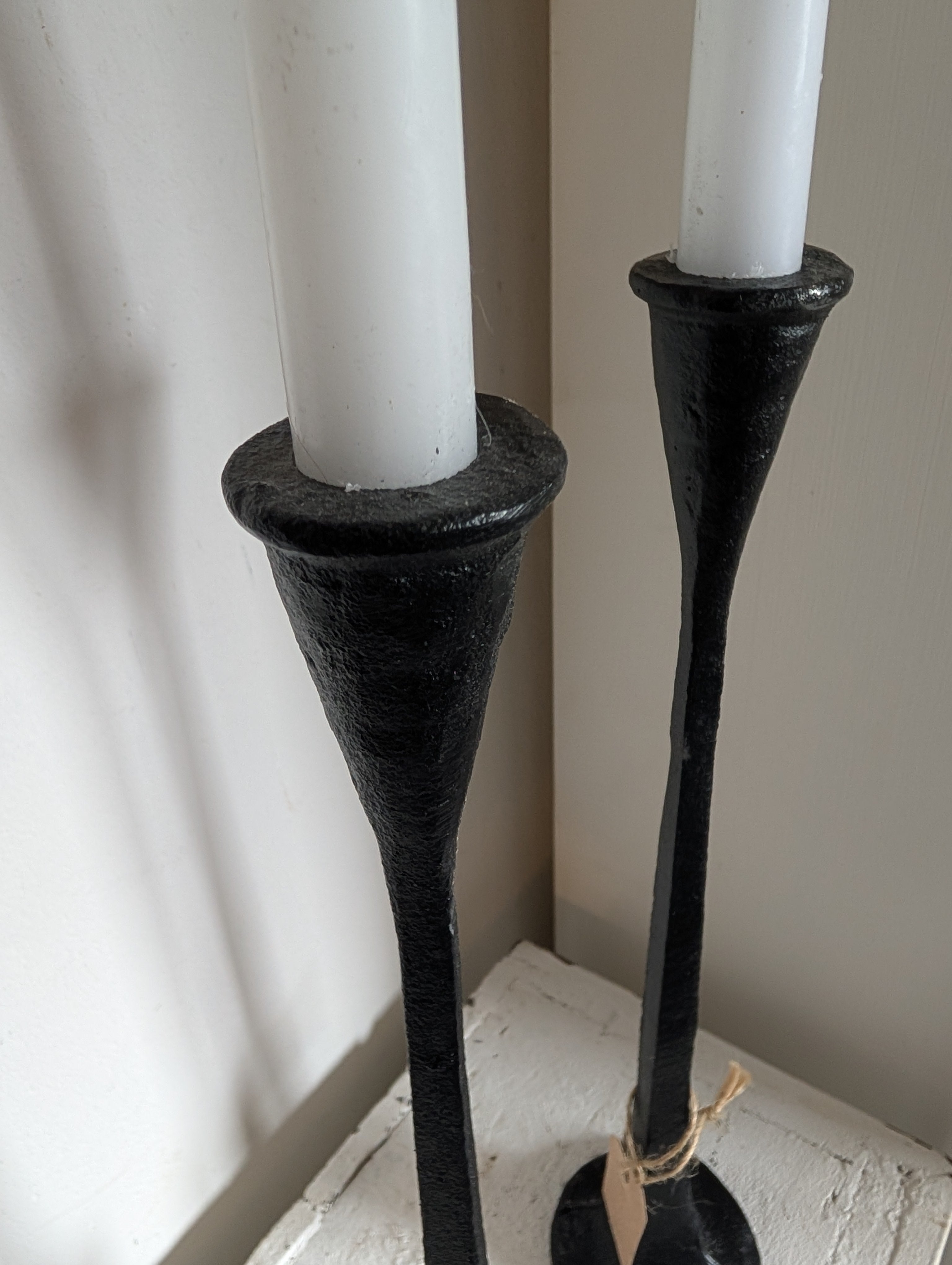 Shabby Chic Black Iron Taper Candle Holder - Vintage Rustic Candlestick 35 cm