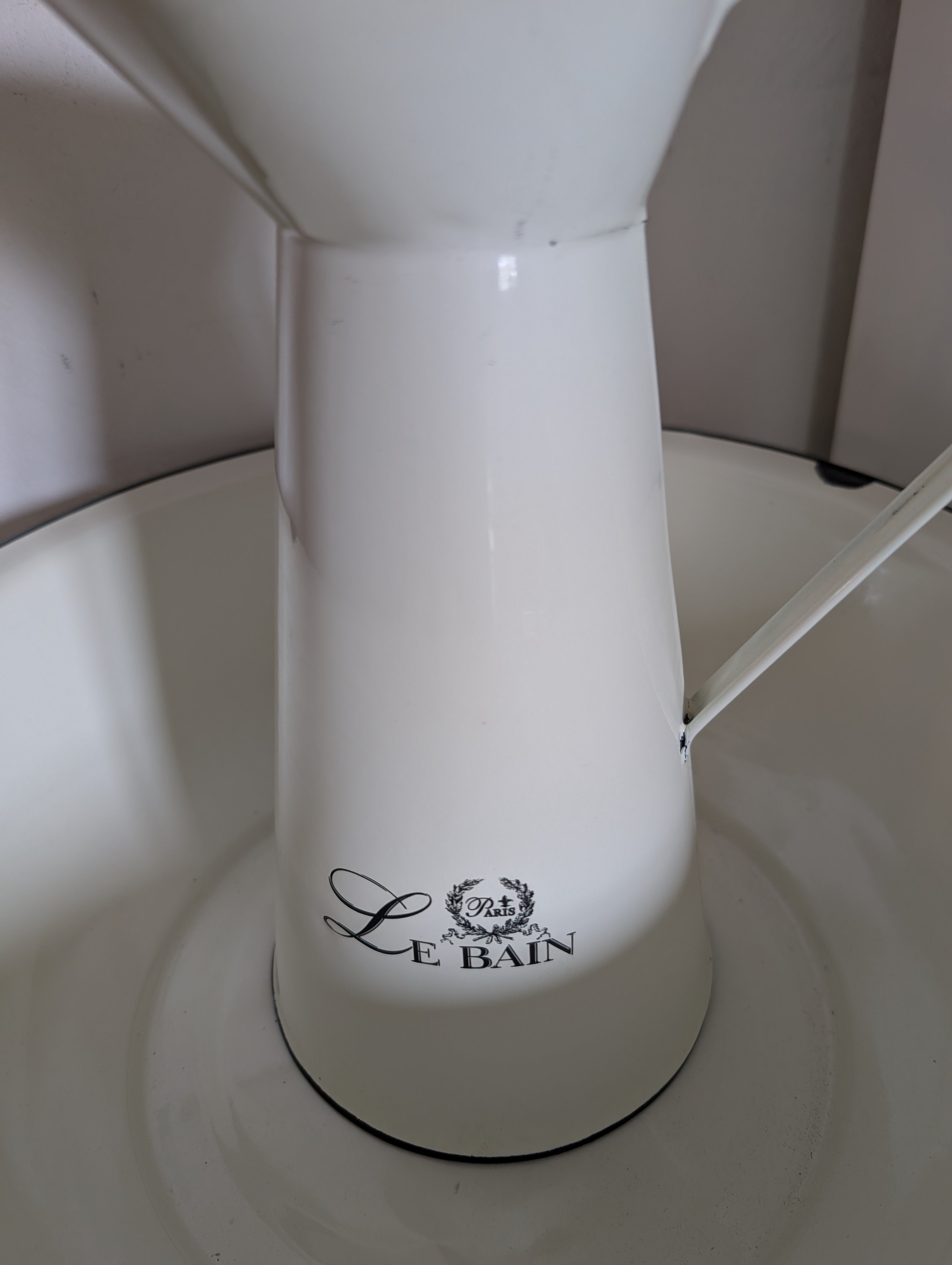Shabby Chic Vintage Enamel Pitcher and Basin Set - White Cottage Jug with Tray