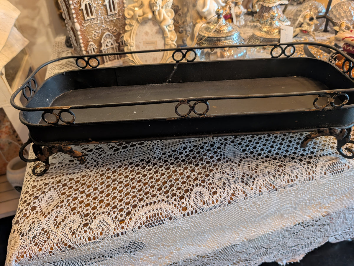 Vintage Black Metal Footed Display Tray 55x20cm