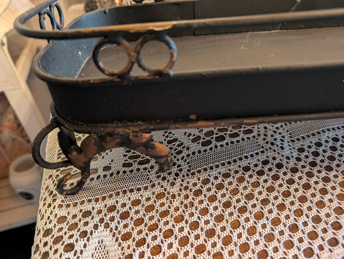 Vintage Black Metal Footed Display Tray 55x20cm