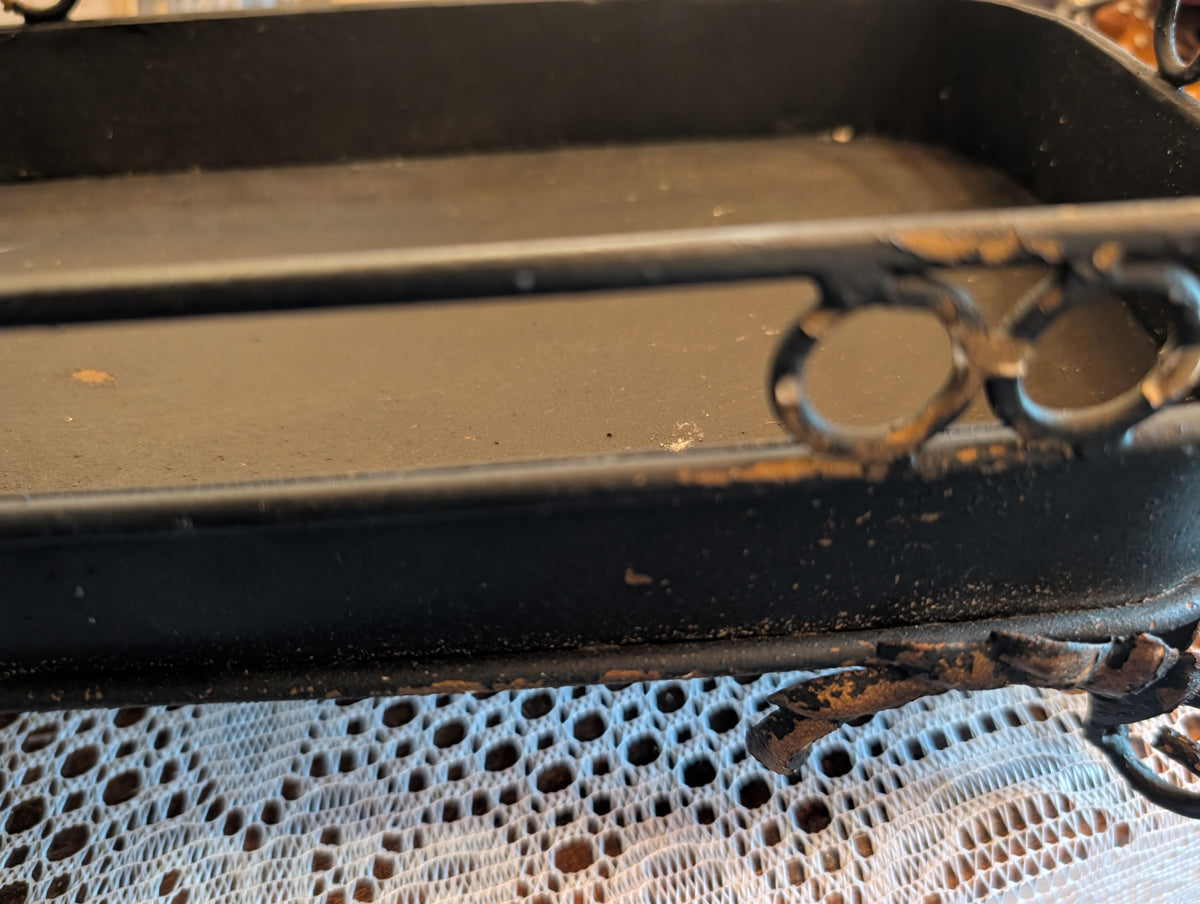 Vintage Black Metal Footed Display Tray 55x20cm