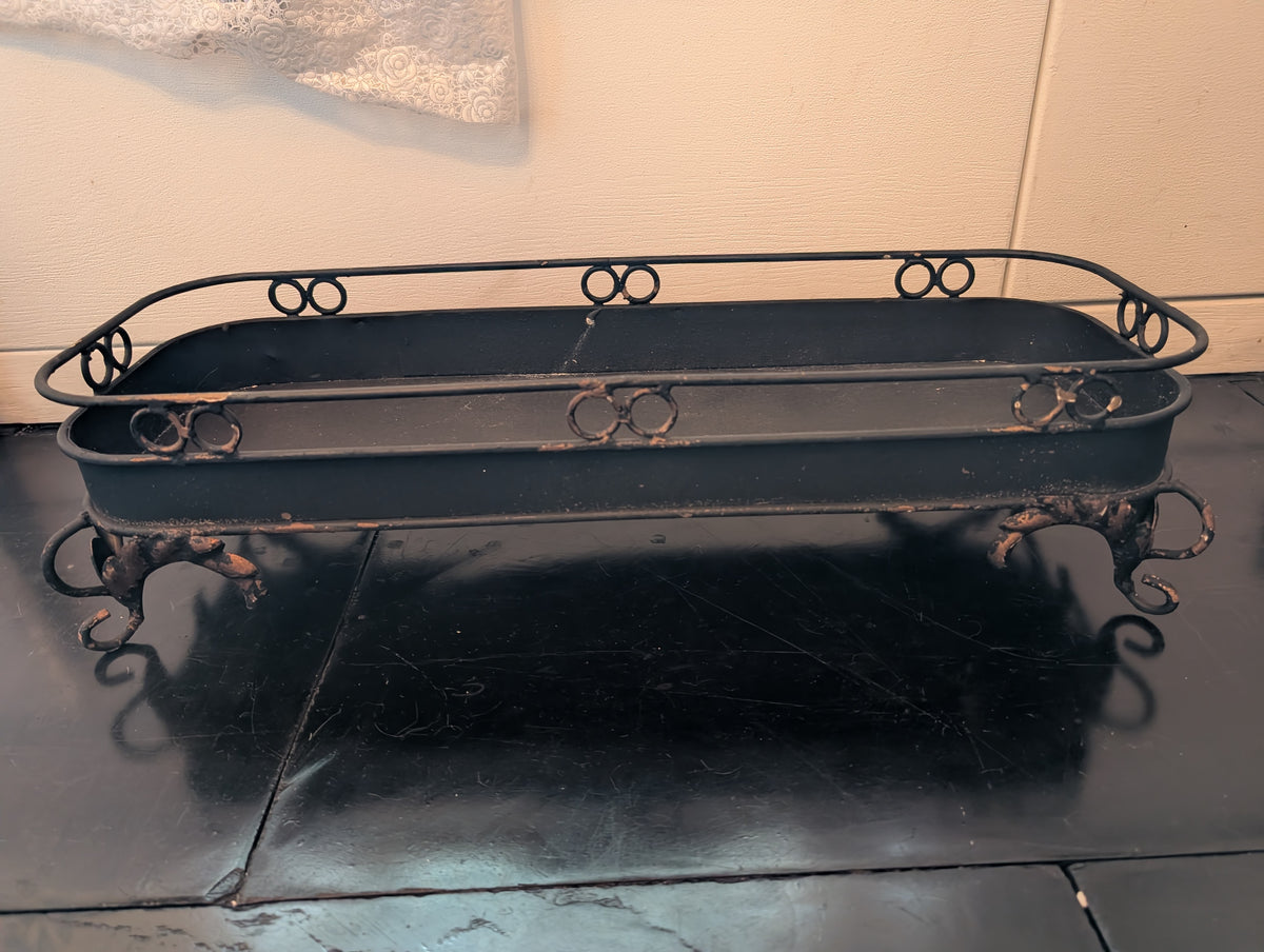 Vintage Black Metal Footed Display Tray 55x20cm