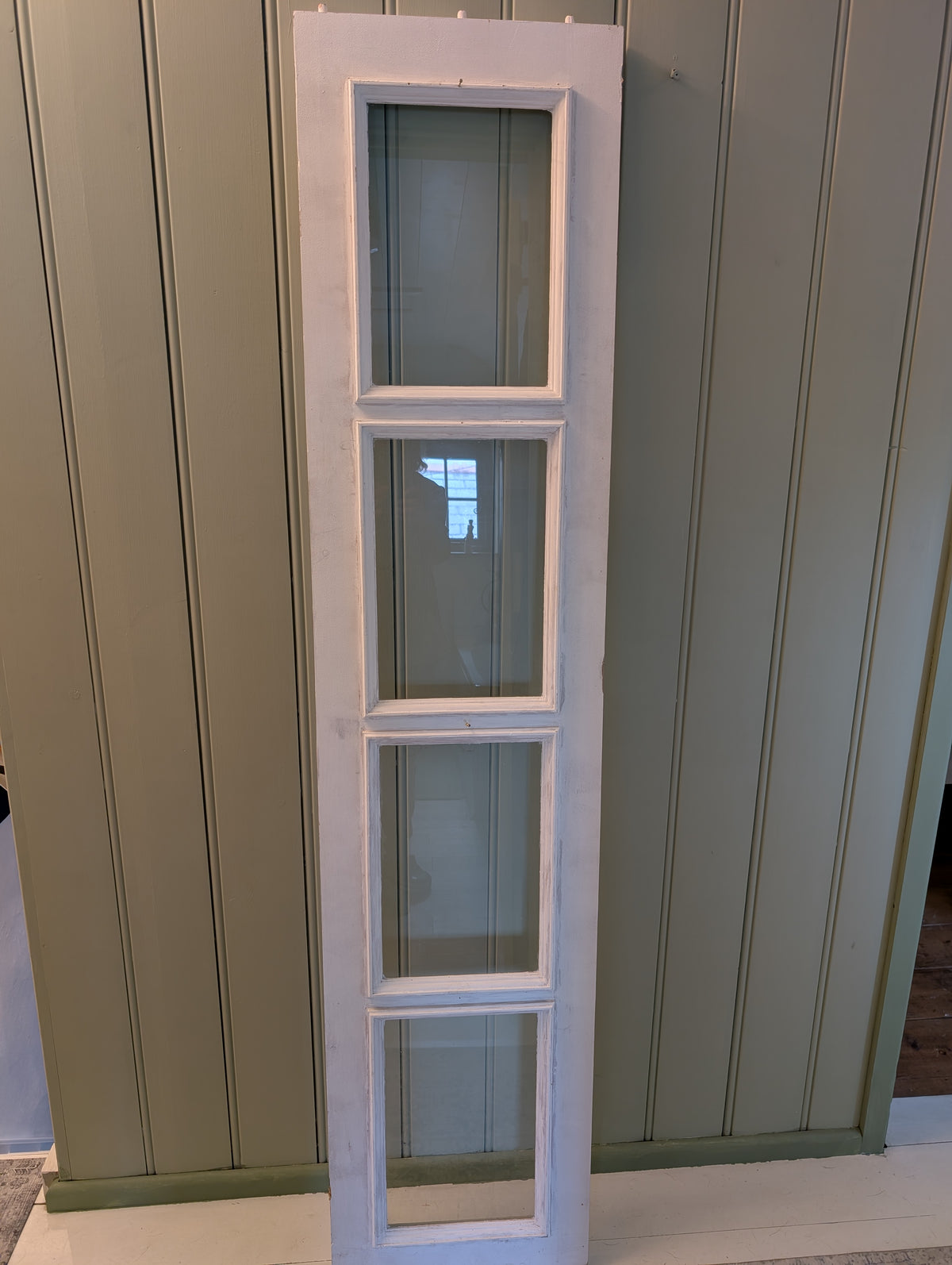 Shabby Chic Vintage Wooden Window Frame Panel with Glass – Distressed White Wall Decor