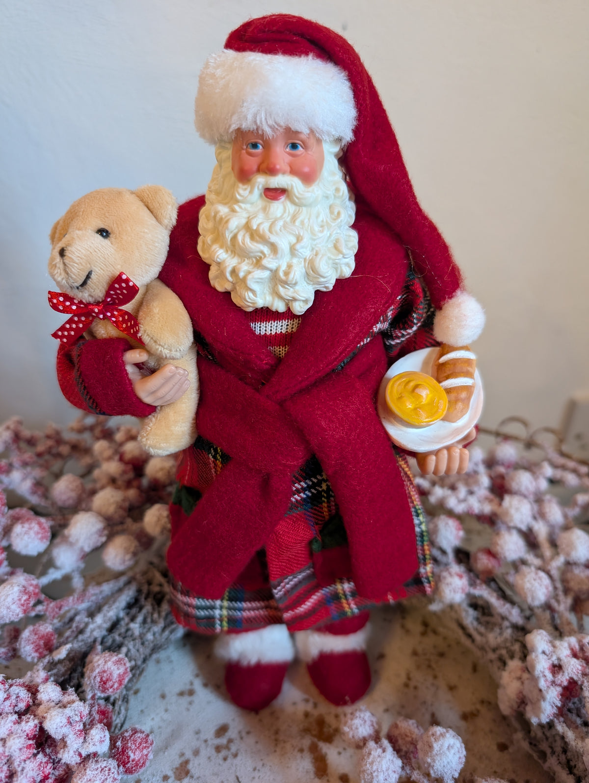 Vintage Santa Claus Figurine with Teddy Bear  – Traditional Christmas Decor