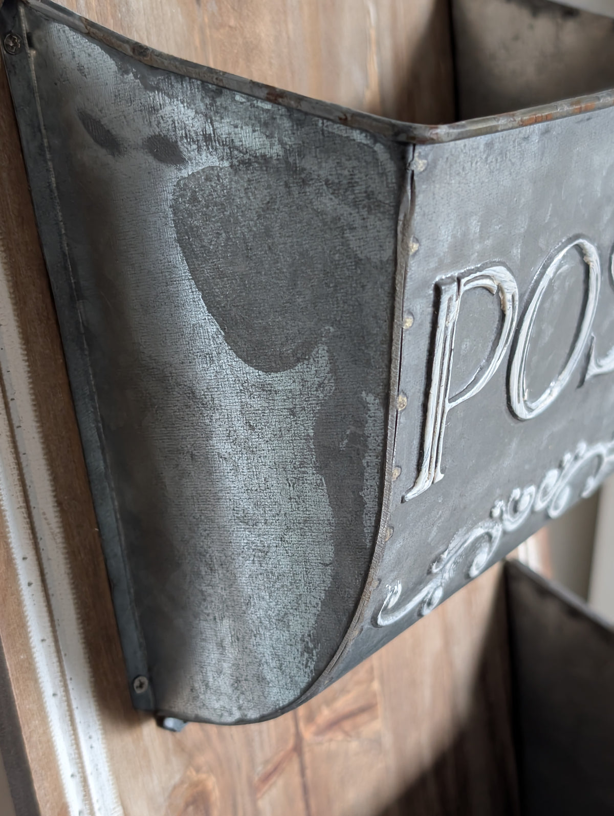 Vintage Wooden Wall Mail Organiser with Zinc Post Pockets  – French Country Letter Rack
