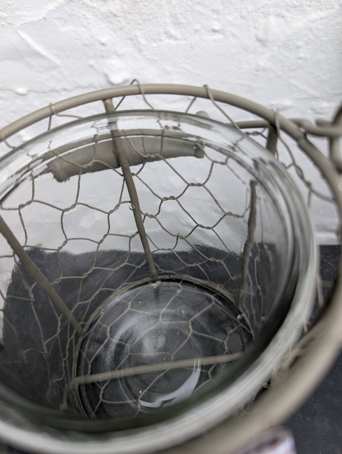 Rustic Wire Mesh Hurricane Lantern with Glass Insert & Heart Detail