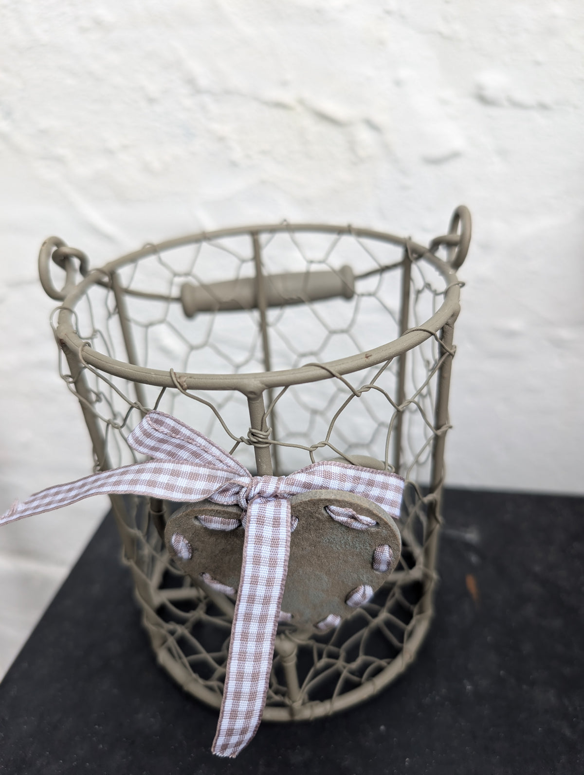 Rustic Wire Mesh Hurricane Lantern with Glass Insert & Heart Detail