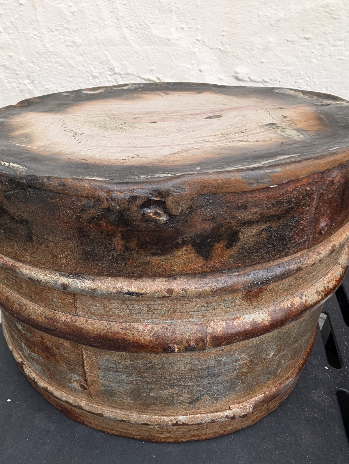 Rustic Heavy Rust Metal Ribbed Planter - Decorative Vintage Industrial Flower Pot