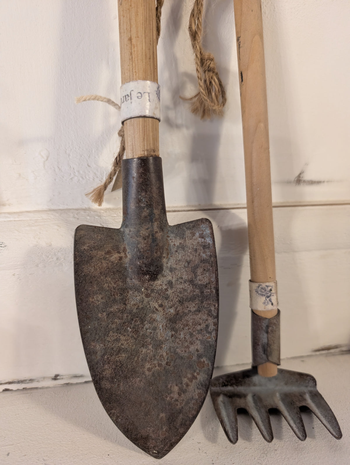 Rustic Mini Garden Tool Decor Set - Vintage Hanging Shovel & Rake