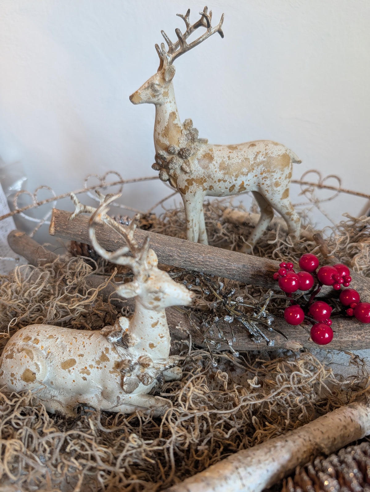 Vintage Reindeer Figurine Set of 2 - Shabby Chic Christmas Deer Ornaments
